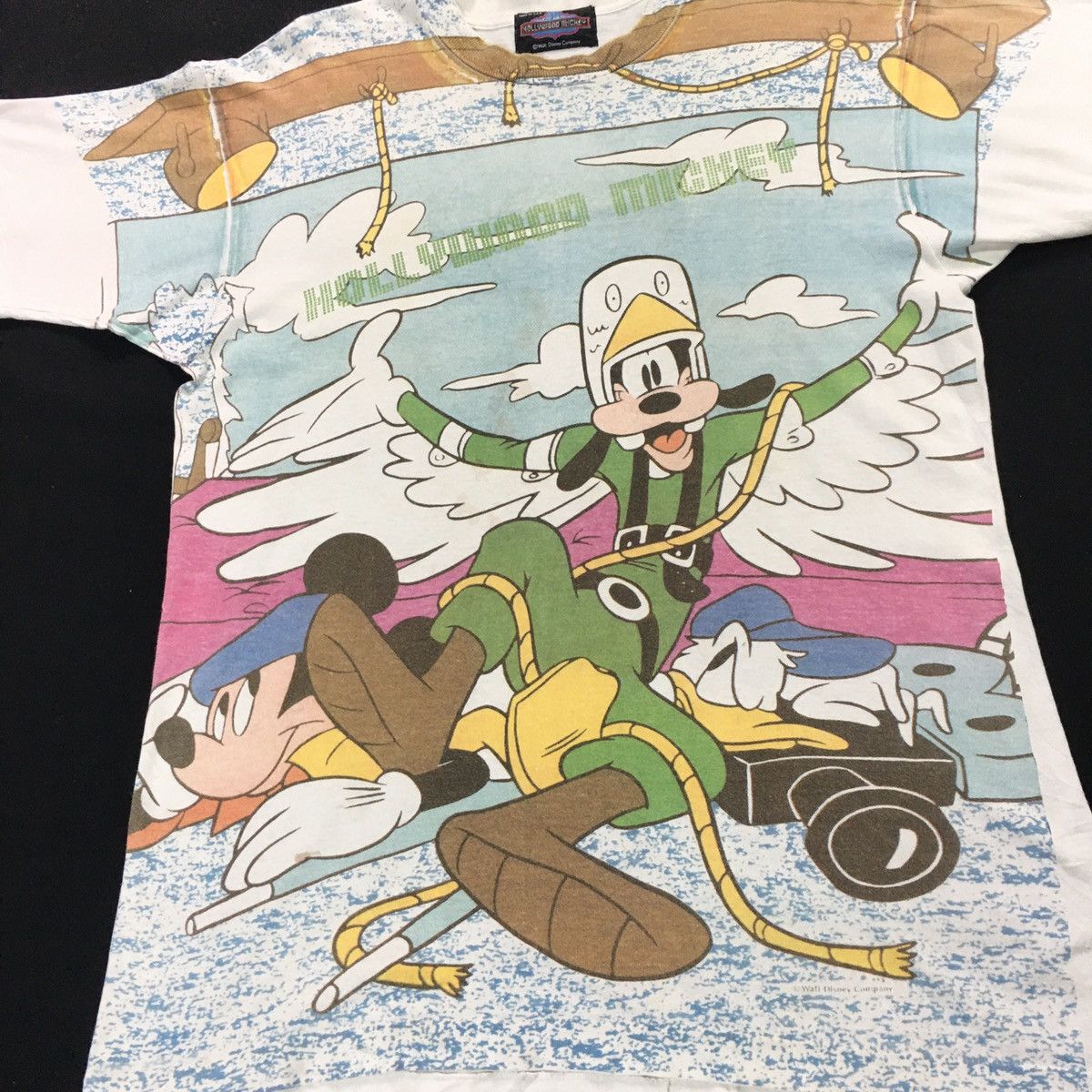 Disney × Vintage Rare! Vintage Hollywood Mickey Goofy Overprint Tshirt Size US L / EU 52-54 / 3 - 2 Thumbnail