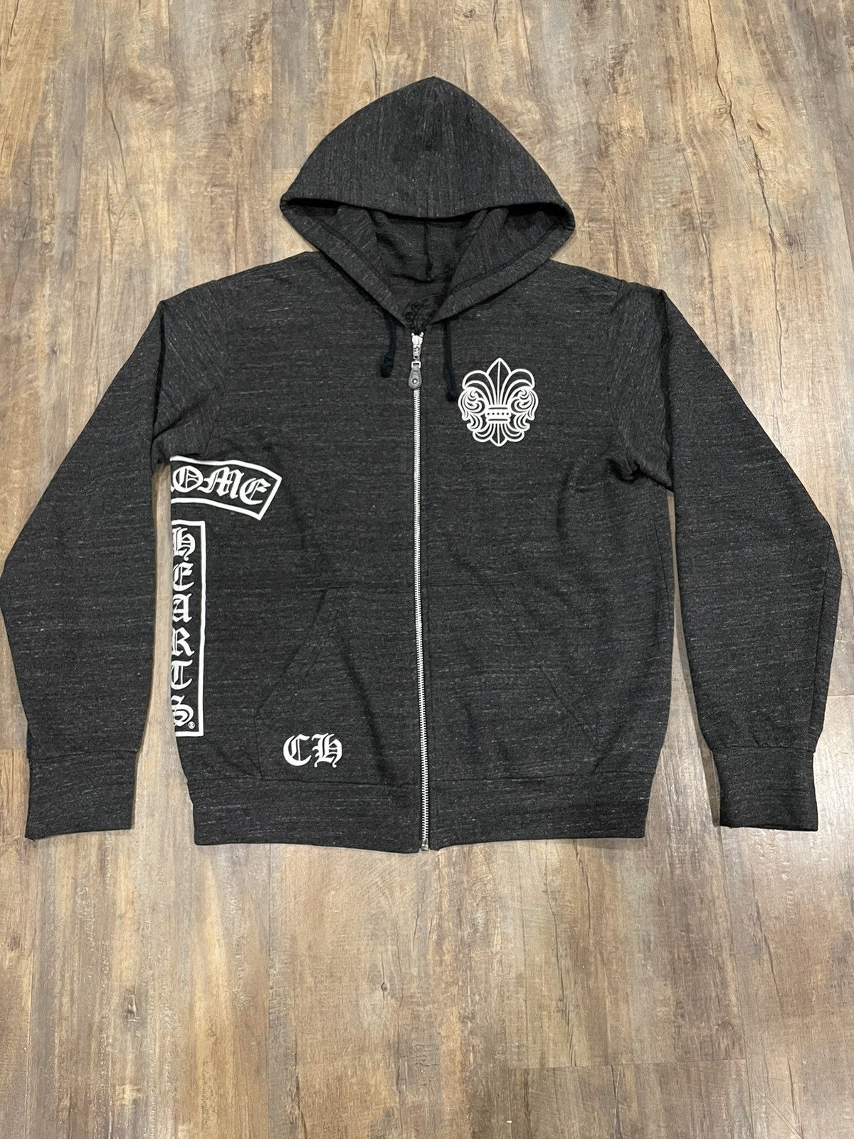 image of Chrome Hearts Bs Fleur Side Logo T Bar Zip Up Hoodie in Grey/White, Men's (Size Small)