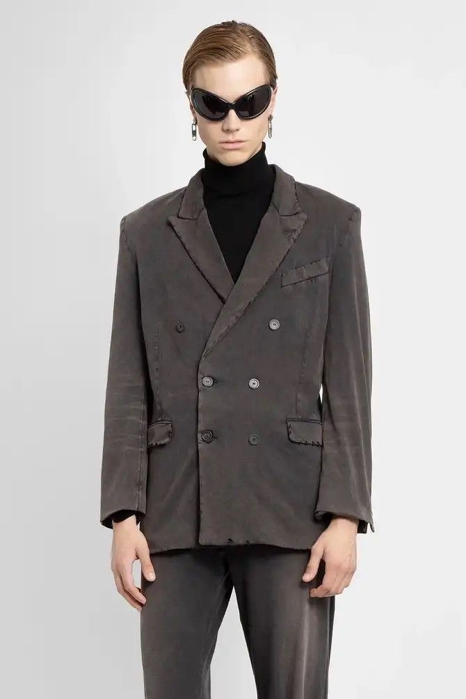 Balenciaga Balenciaga Distressed Double-Breasted Cotton-Jersey Blazer Size US M / EU 48-50 / 2 - 1 Thumbnail