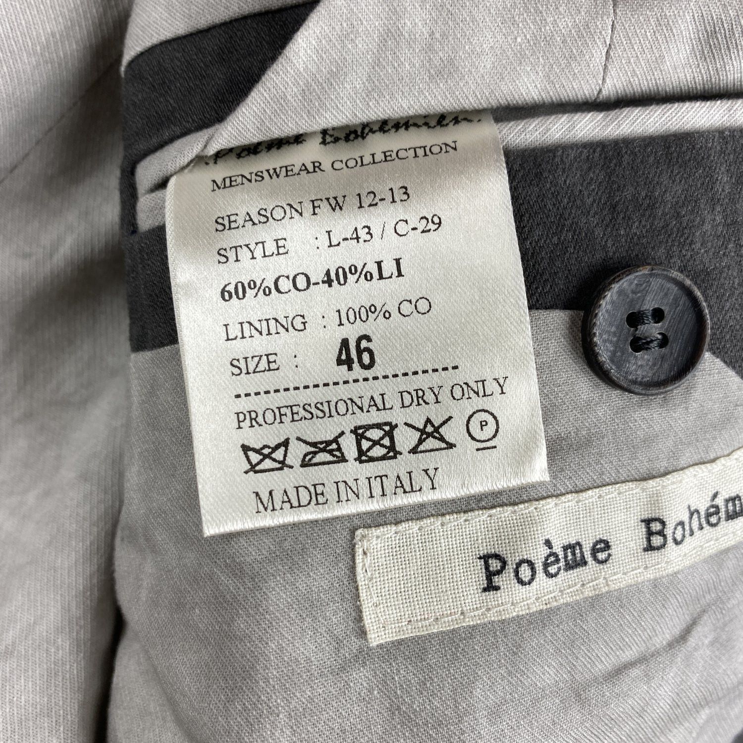 Poeme Bohemien Poeme Bohemien FW12 Grey Blazer Size 46R - 7 Thumbnail