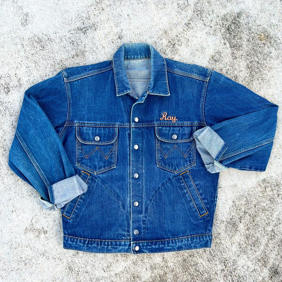 Wrangler Vintage 70s Wrangler Selvedge Denim Jacket Embroidered Size US L / EU 52-54 / 3 - 1 Thumbnail