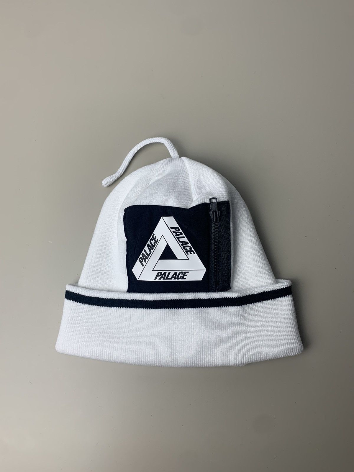 image of Palace Tri-Ferg Pocket Beanie Hat White, Men's