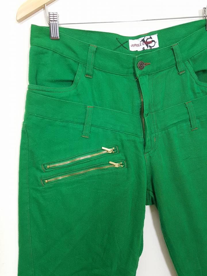 Designer × Japanese Brand Emerald Light Shamrock Green Double Thigh Zipper Pant Size US 33 - 4 Thumbnail