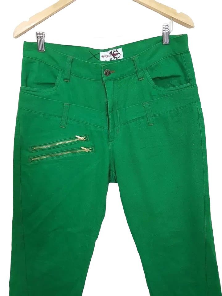 image of Designer Emerald Light Shamrock Green Double Thigh Zipper Pant in Emerald Green, Men's (Size 33)