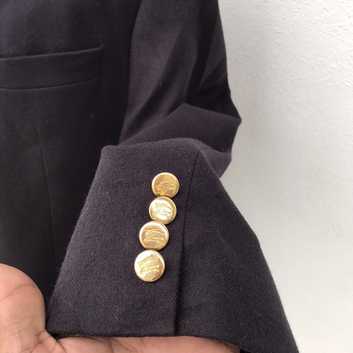 Burberry × Designer × Vintage Vintage Burberrys Wool Blazer Coat Gold Button Size US L / EU 52-54 / 3 - 3 Thumbnail