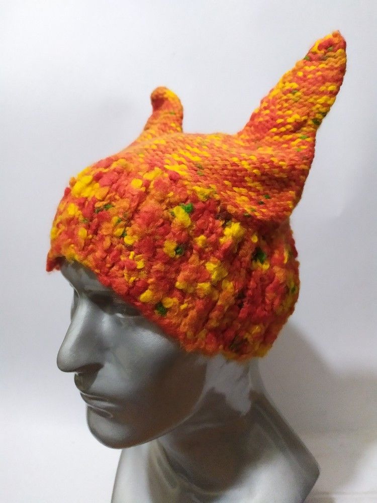 Handmade 🔥Unknown Bunny Horn Devil knitted beanie Nice hats Size ONE SIZE - 4 Thumbnail