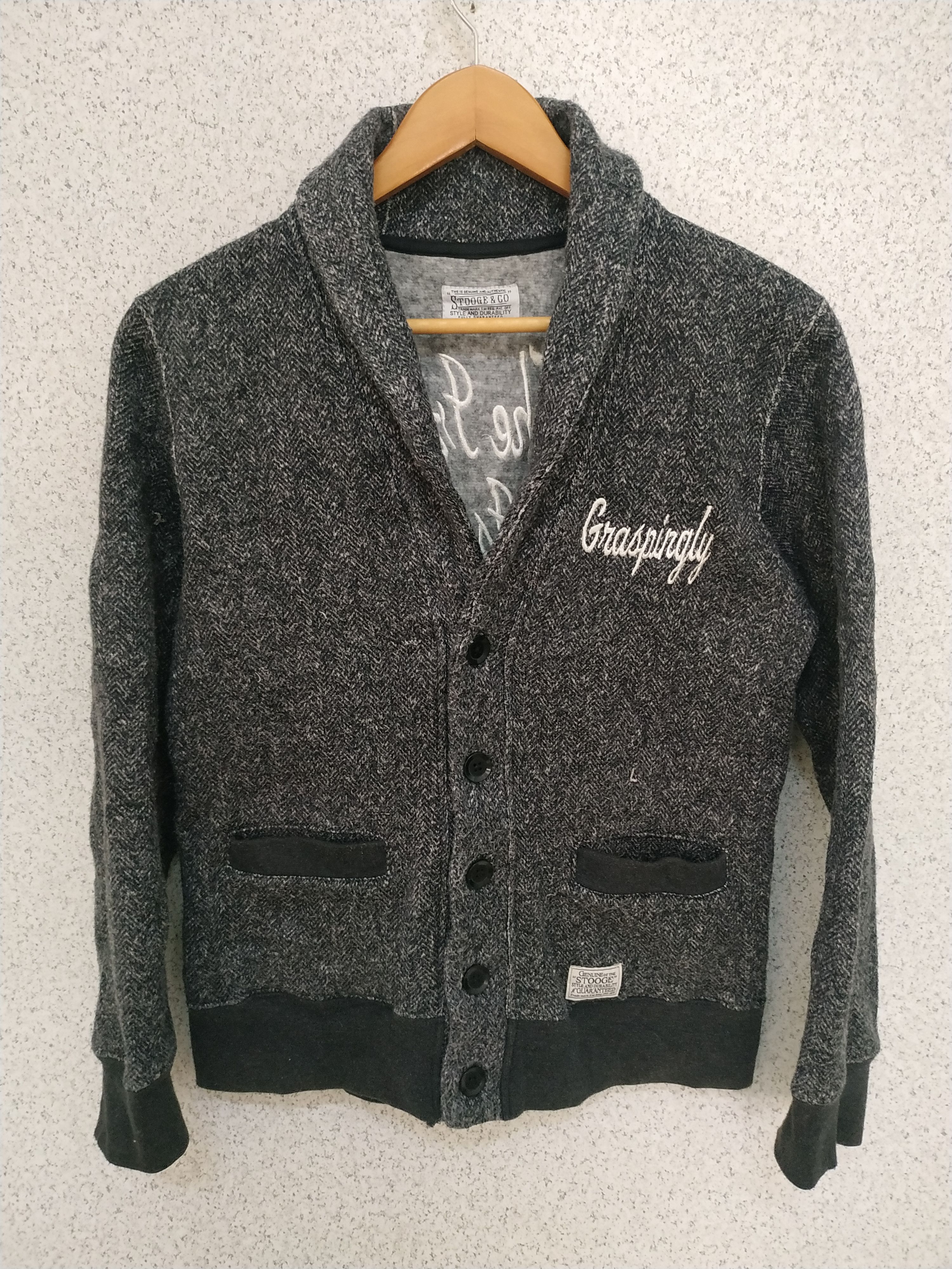 Japanese Brand Stooge & Co Herringbone Shawl Collar Cardigan Size US S / EU 44-46 / 1 - 1 Thumbnail