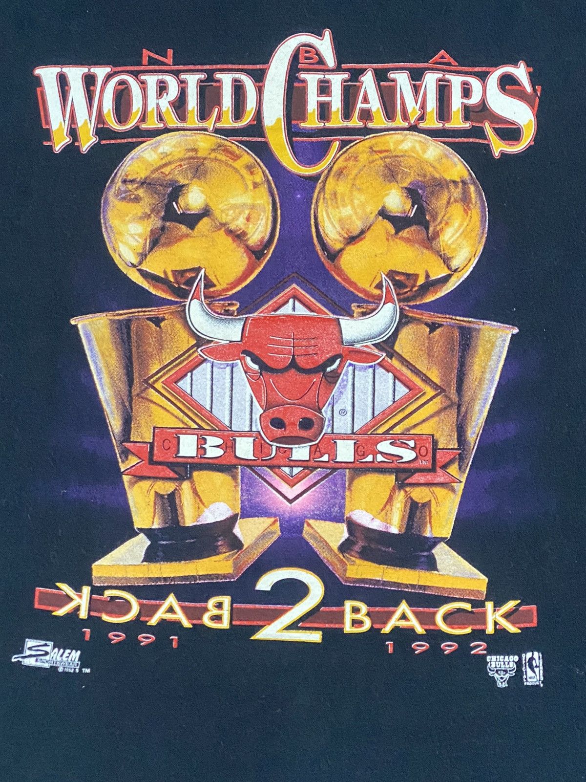 Salem Sportswear Vintage 90s Chicago Bulls Back 2 Back Champions Tee Size US XL / EU 56 / 4 - 2 Thumbnail