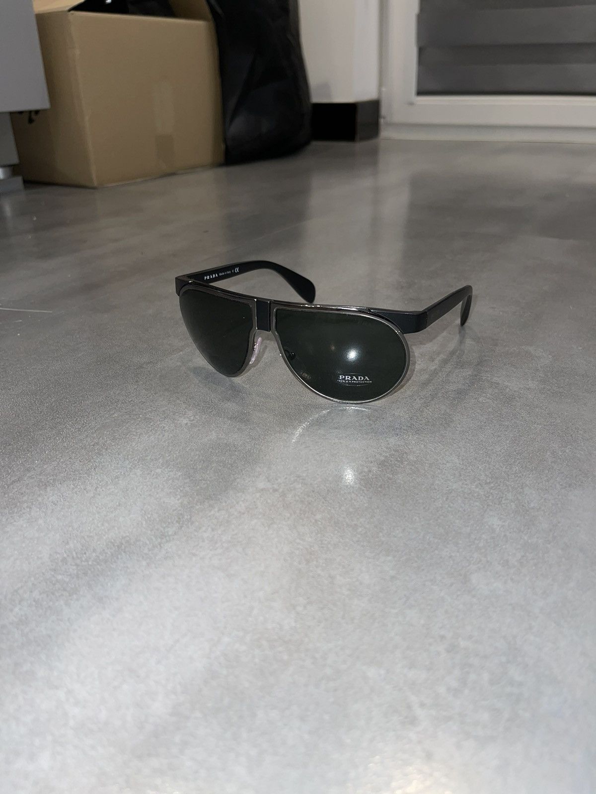 image of Prada Spr23P 1B0-3O1 Black Aviator Sunglasses, Men's