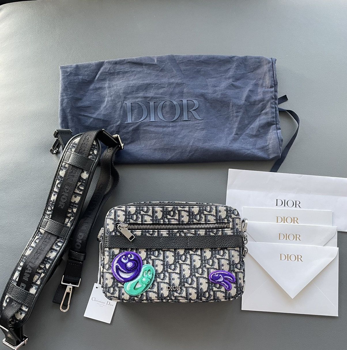 image of Dior Limited Edition Runway New Oblique Logo Crossbody Saddle Bag, Men's
