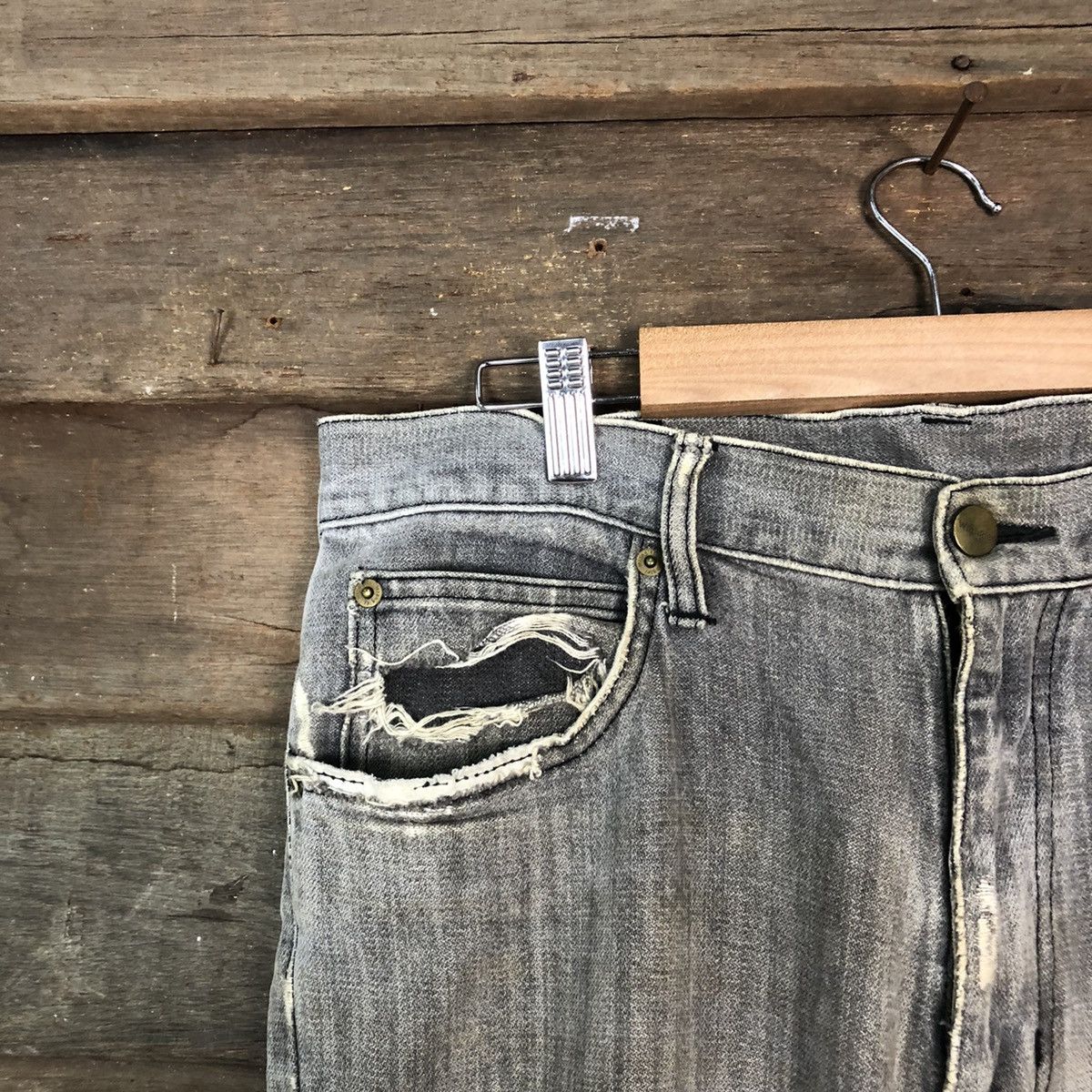 Vintage Wrangler Grey Distressed Denim Pants #6733 Size US 31 - 4 Thumbnail