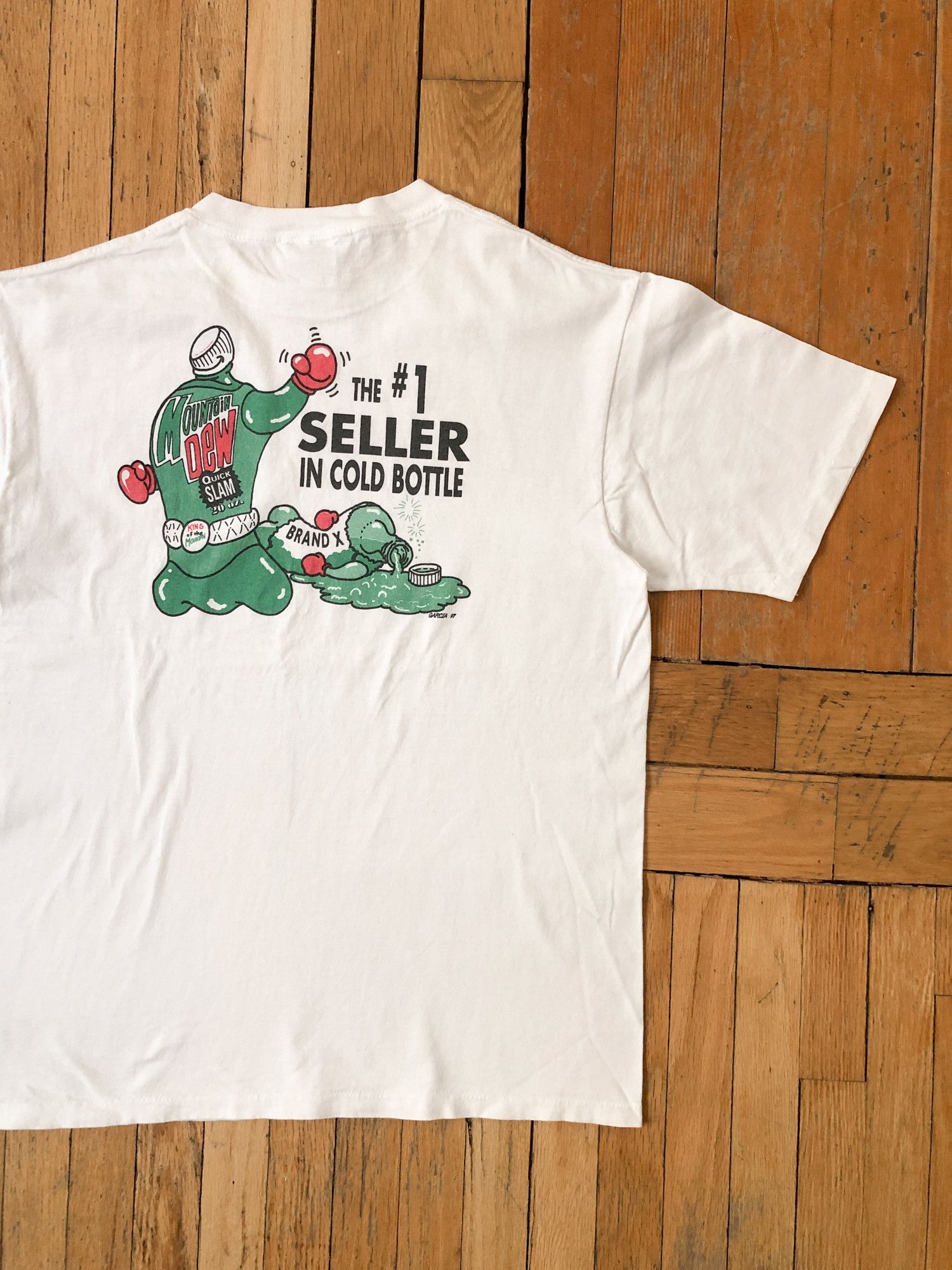 Mountain Dew × Pepsi × Vintage 1997 Single Stitch Faded White 'Mountain Dew' T-Shirt Size US L / EU 52-54 / 3 - 1 Thumbnail