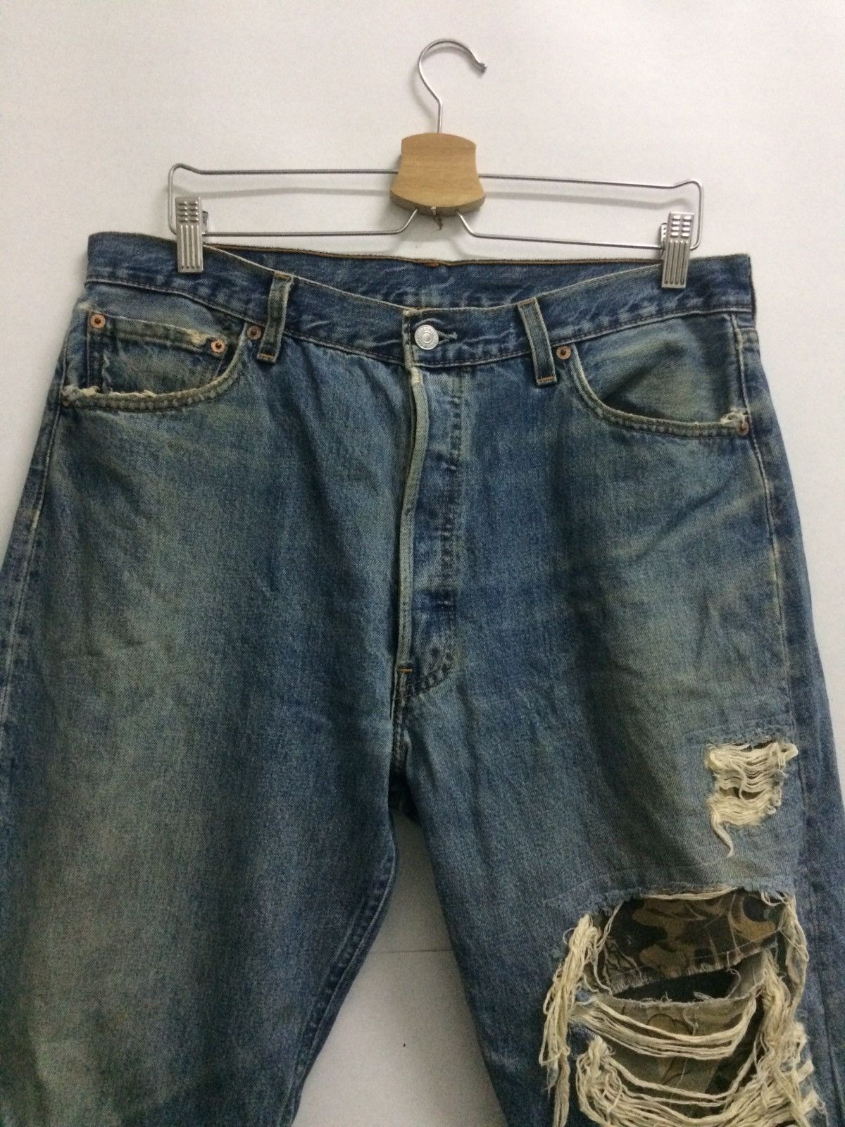 Levi's ❌NEED GONE❌Levi’s 501 distressed patchwork denim pant Size US 34 / EU 50 - 2 Thumbnail