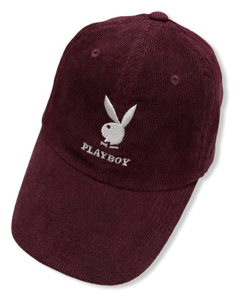 image of Corduroy! Playboy Embroidery Bunny Dad Hat in Maroon, Men's