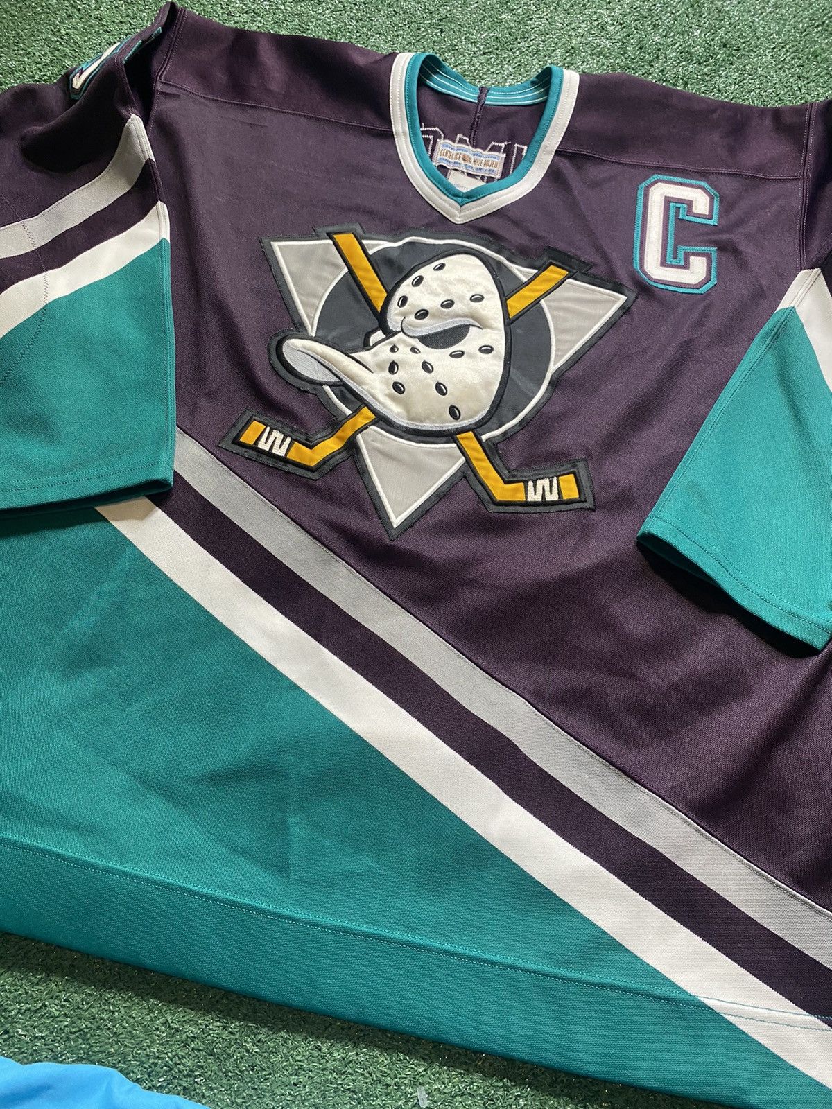 image of Ccm x Vintage Authentic Mighty Ducks Jersey OG Logo Hockey Purple Teal Xl, Men's