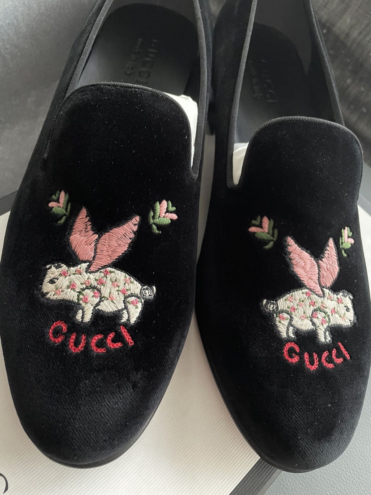 Gucci New Rare Super Runway Logo Flying Pig Velvet Leather Loafer Size US 9.5 / EU 42-43 - 16 Thumbnail