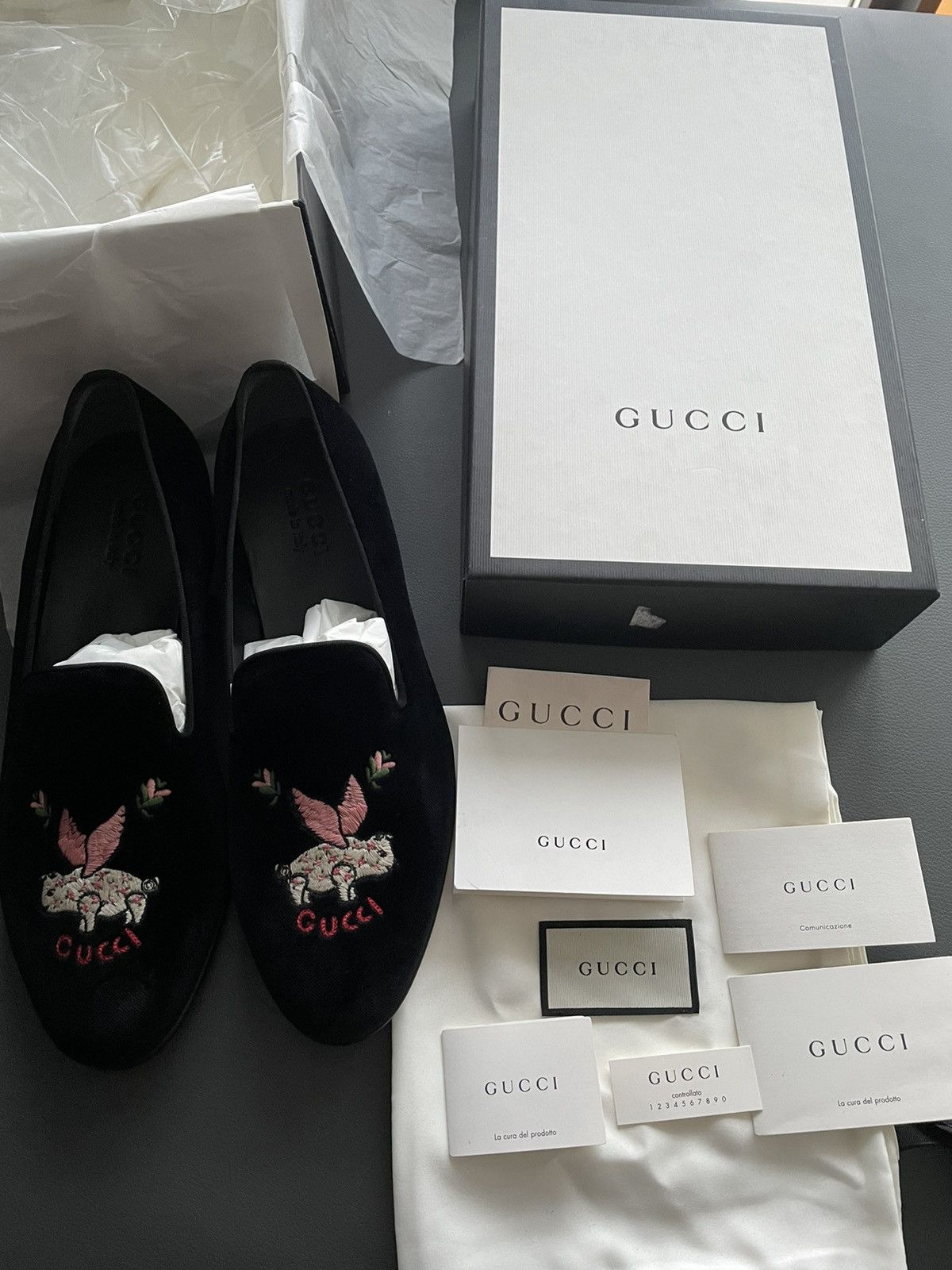 Gucci New Rare Super Runway Logo Flying Pig Velvet Leather Loafer Size US 9.5 / EU 42-43 - 15 Thumbnail