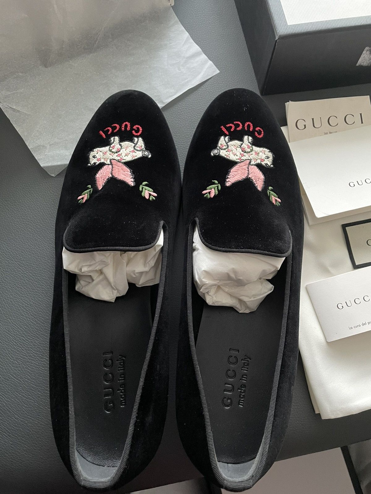 Gucci New Rare Super Runway Logo Flying Pig Velvet Leather Loafer Size US 9.5 / EU 42-43 - 19 Thumbnail
