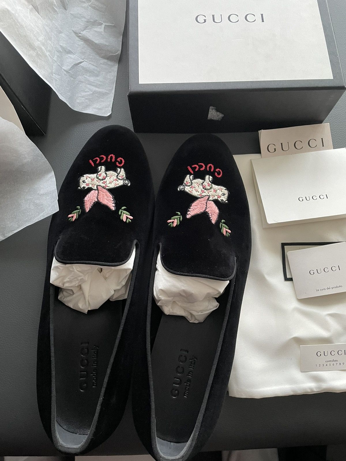 Gucci New Rare Super Runway Logo Flying Pig Velvet Leather Loafer Size US 9.5 / EU 42-43 - 6 Thumbnail