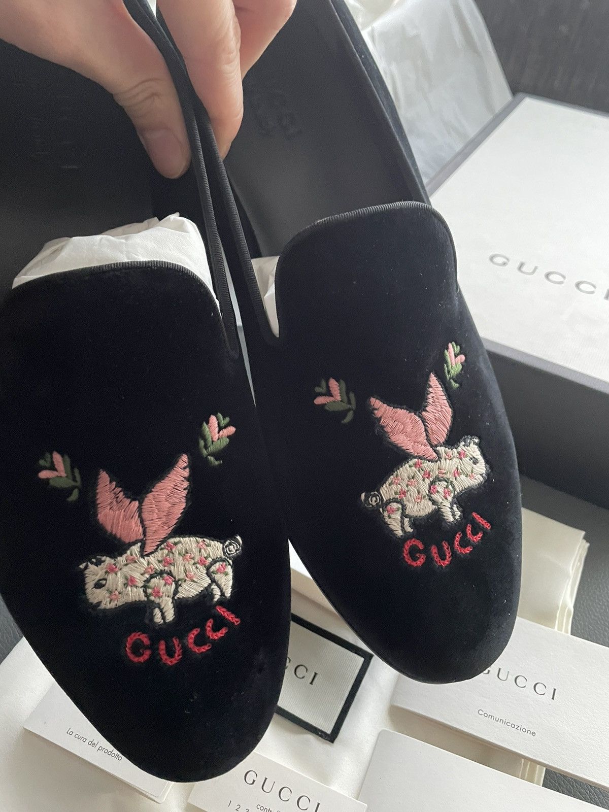 Gucci New Rare Super Runway Logo Flying Pig Velvet Leather Loafer Size US 9.5 / EU 42-43 - 18 Thumbnail