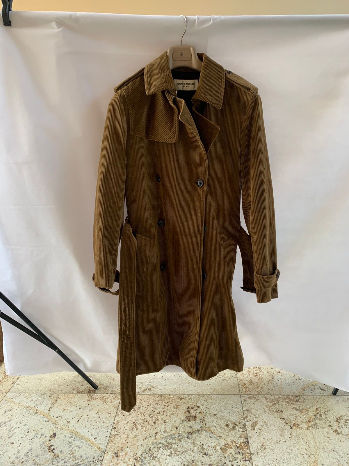 Pre-owned Saint Laurent Corduroy Trench Belted Jacket In Brown