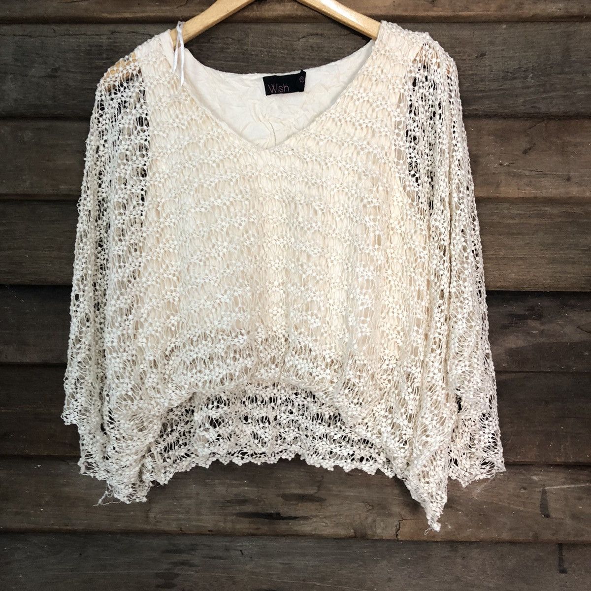 Homespun Knitwear Wish Mesh Net Crocher White Cardigan Knitwear #7171 Size L / US 10 / IT 46 - 3 Thumbnail