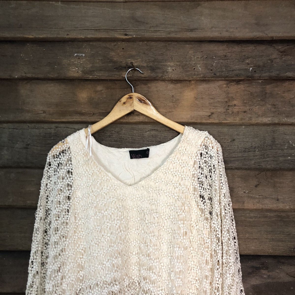 Homespun Knitwear Wish Mesh Net Crocher White Cardigan Knitwear #7171 Size L / US 10 / IT 46 - 2 Thumbnail