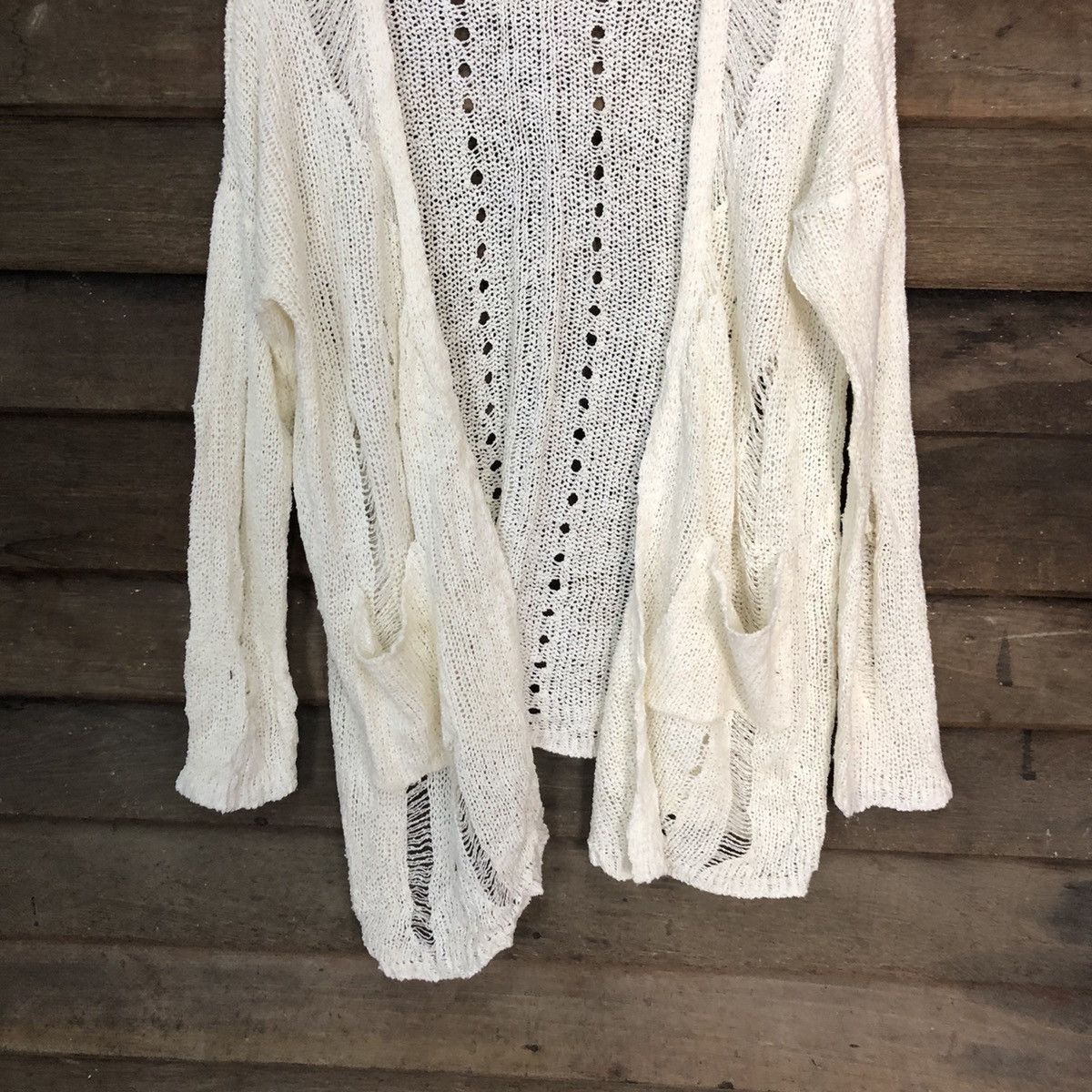 Homespun Knitwear Japan mohair Mesh Net Crochet White Cardigan Knitwear #7163 Size M / US 6-8 / IT 42-44 - 3 Thumbnail