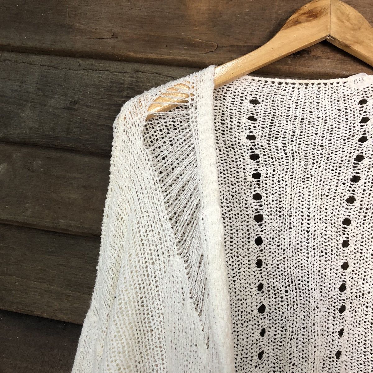 Homespun Knitwear Japan mohair Mesh Net Crochet White Cardigan Knitwear #7163 Size M / US 6-8 / IT 42-44 - 4 Thumbnail