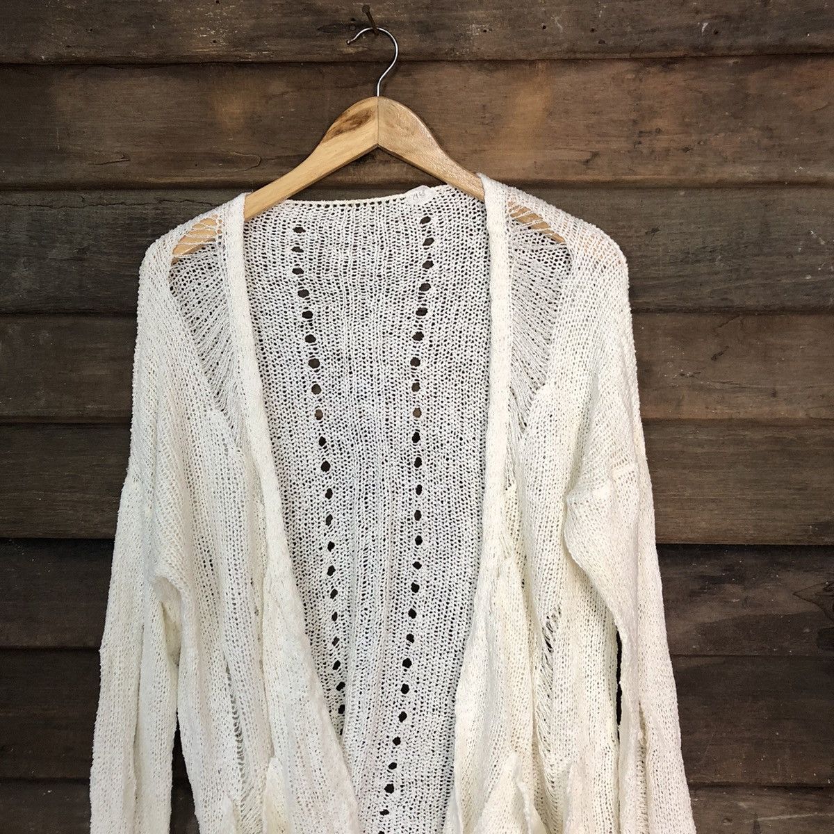 Homespun Knitwear Japan mohair Mesh Net Crochet White Cardigan Knitwear #7163 Size M / US 6-8 / IT 42-44 - 2 Thumbnail
