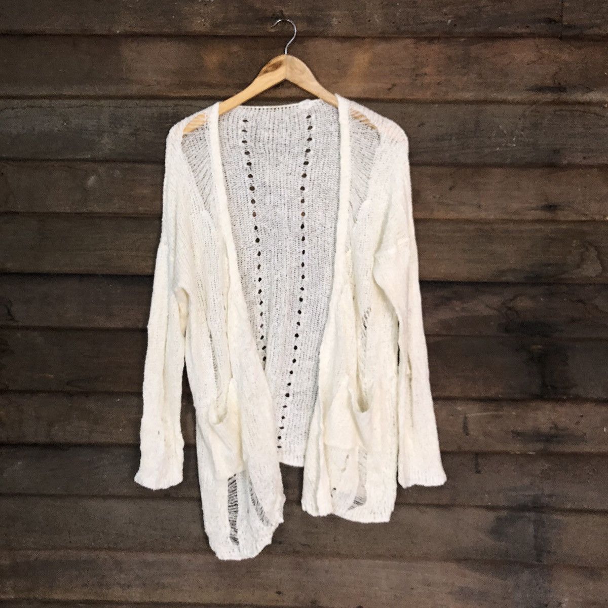 Homespun Knitwear Japan mohair Mesh Net Crochet White Cardigan Knitwear #7163 Size M / US 6-8 / IT 42-44 - 1 Thumbnail