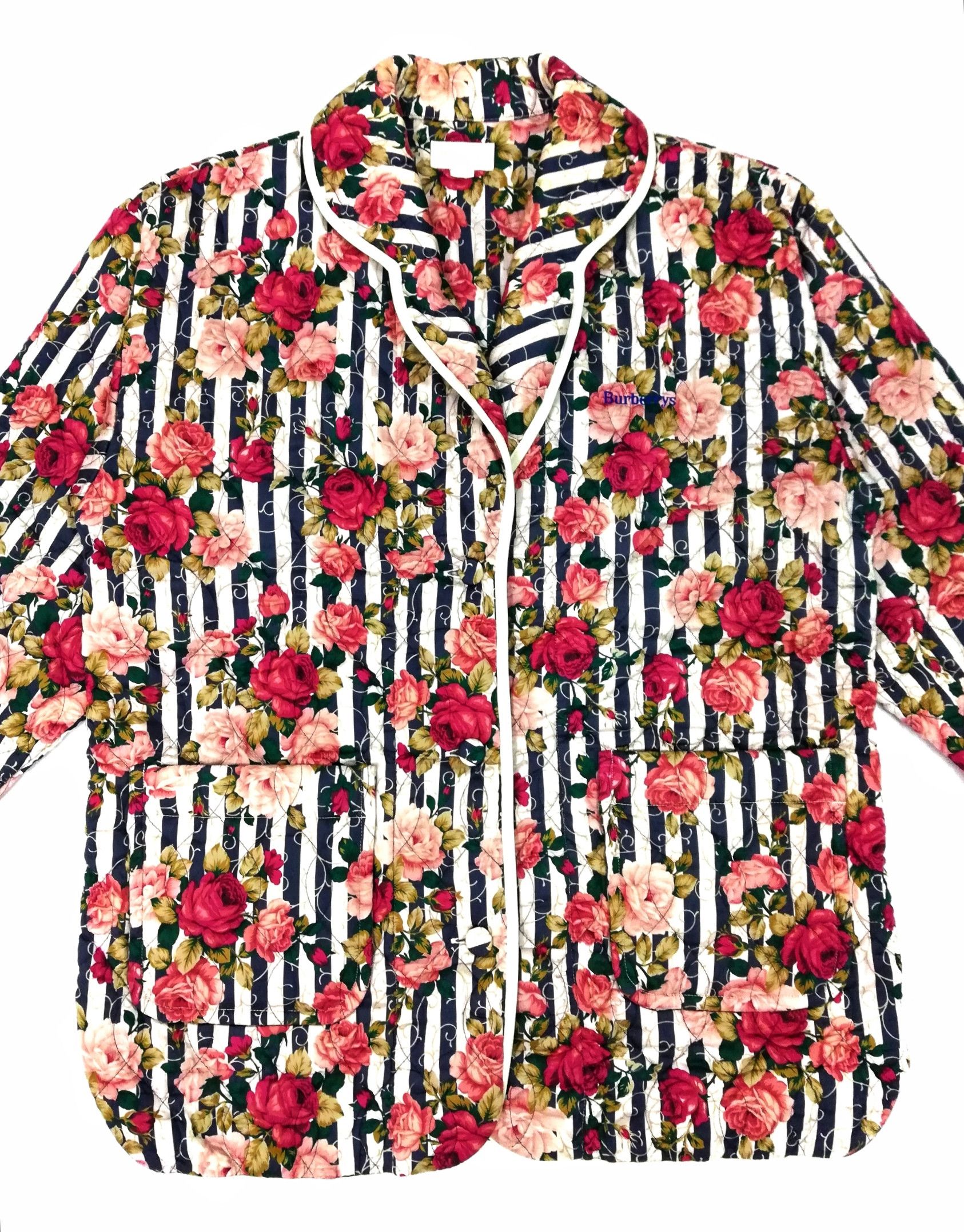 Burberry × Vintage 🔥OG Burberrys Full Print Rose Floral Quilted Blazers Coat Size US M / EU 48-50 / 2 - 2 Thumbnail