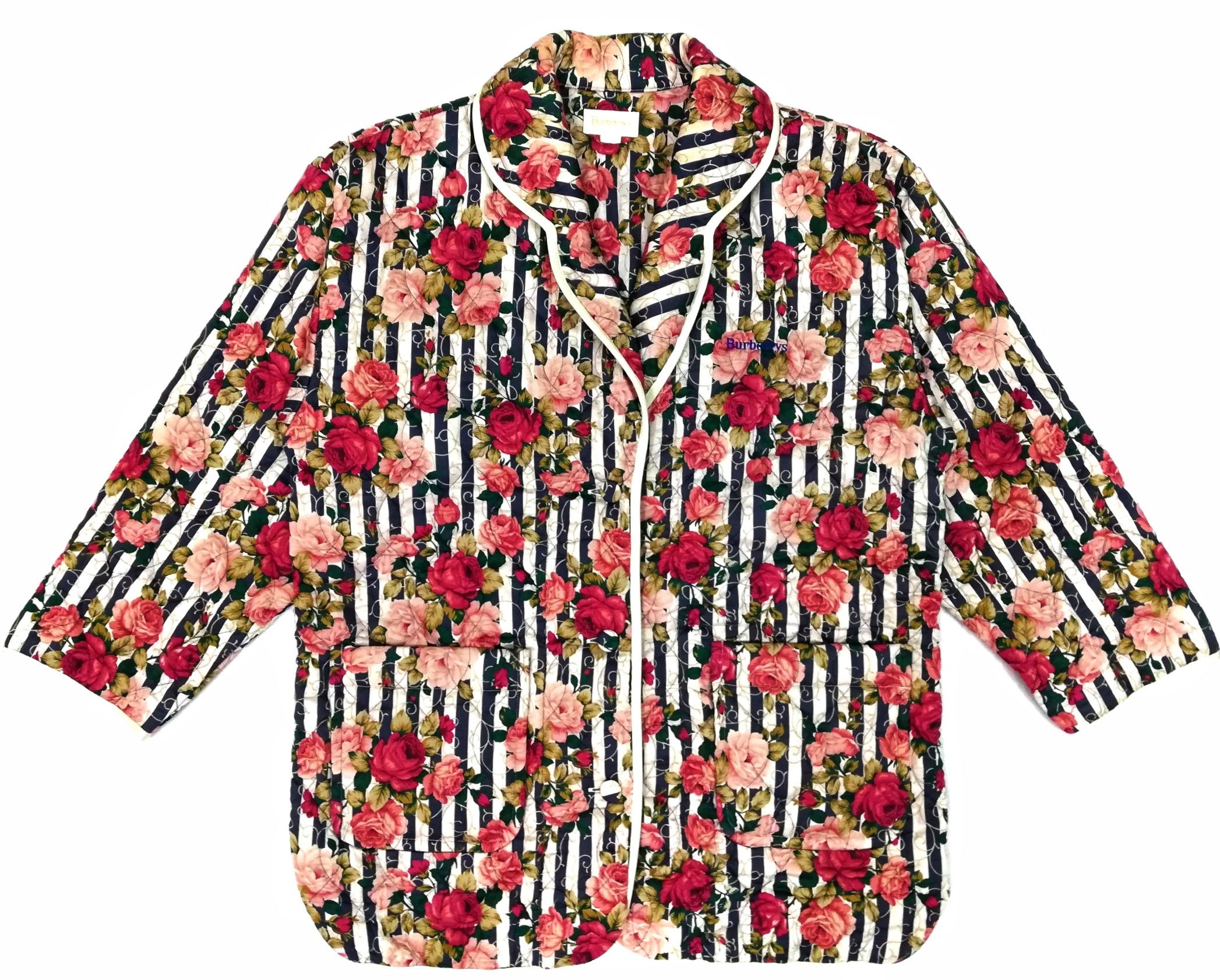 Burberry × Vintage 🔥OG Burberrys Full Print Rose Floral Quilted Blazers Coat Size US M / EU 48-50 / 2 - 1 Thumbnail