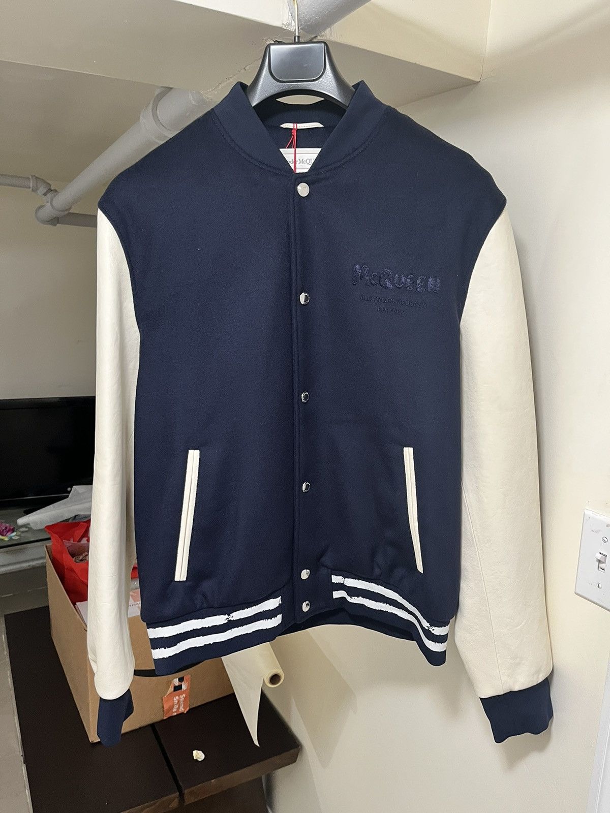 Alexander McQueen Leather Sleeve Varsity Jacket Sz 50 Size US M / EU 48-50 / 2 - 1 Thumbnail