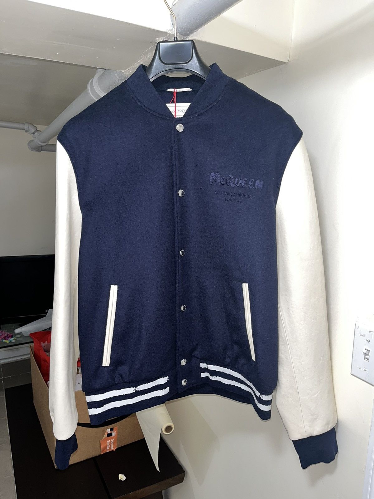 Alexander McQueen Leather Sleeve Varsity Jacket Sz 50 Size US M / EU 48-50 / 2 - 2 Thumbnail