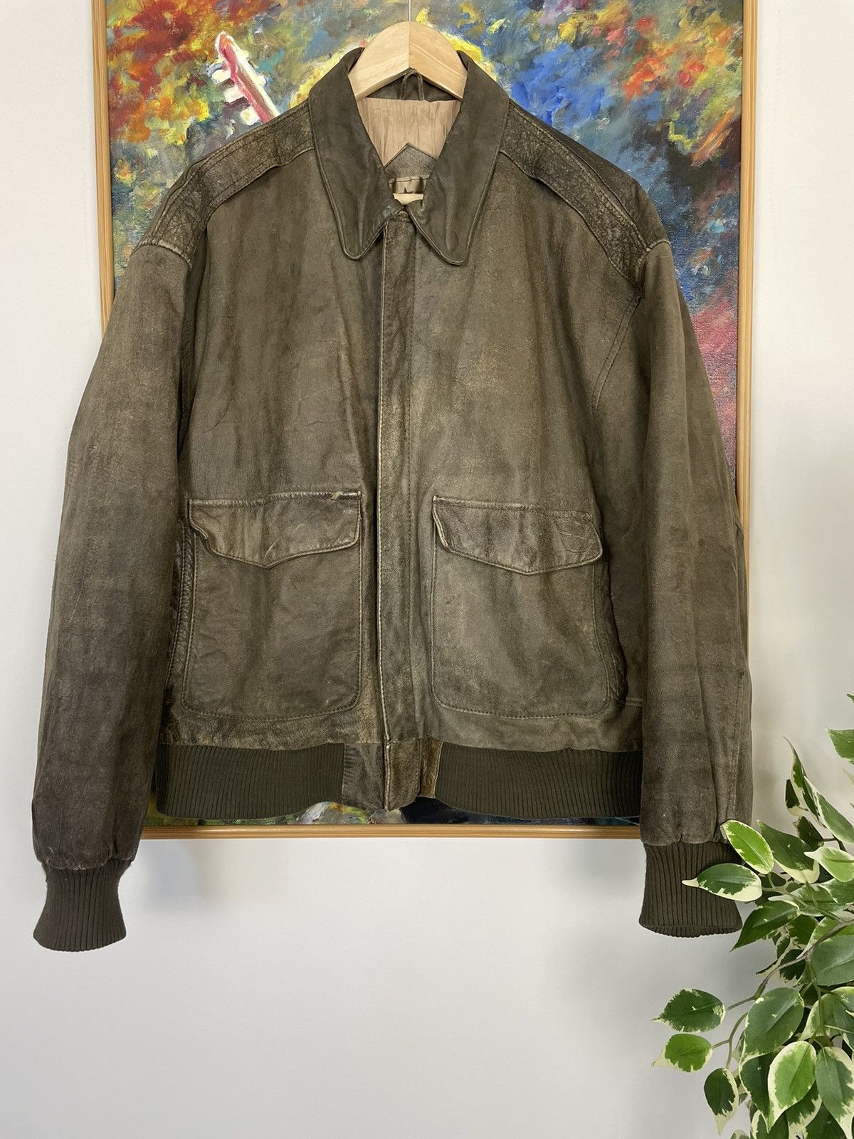 Vintage 90s Genuine Leather Washed Olive Japanesse Jacket
