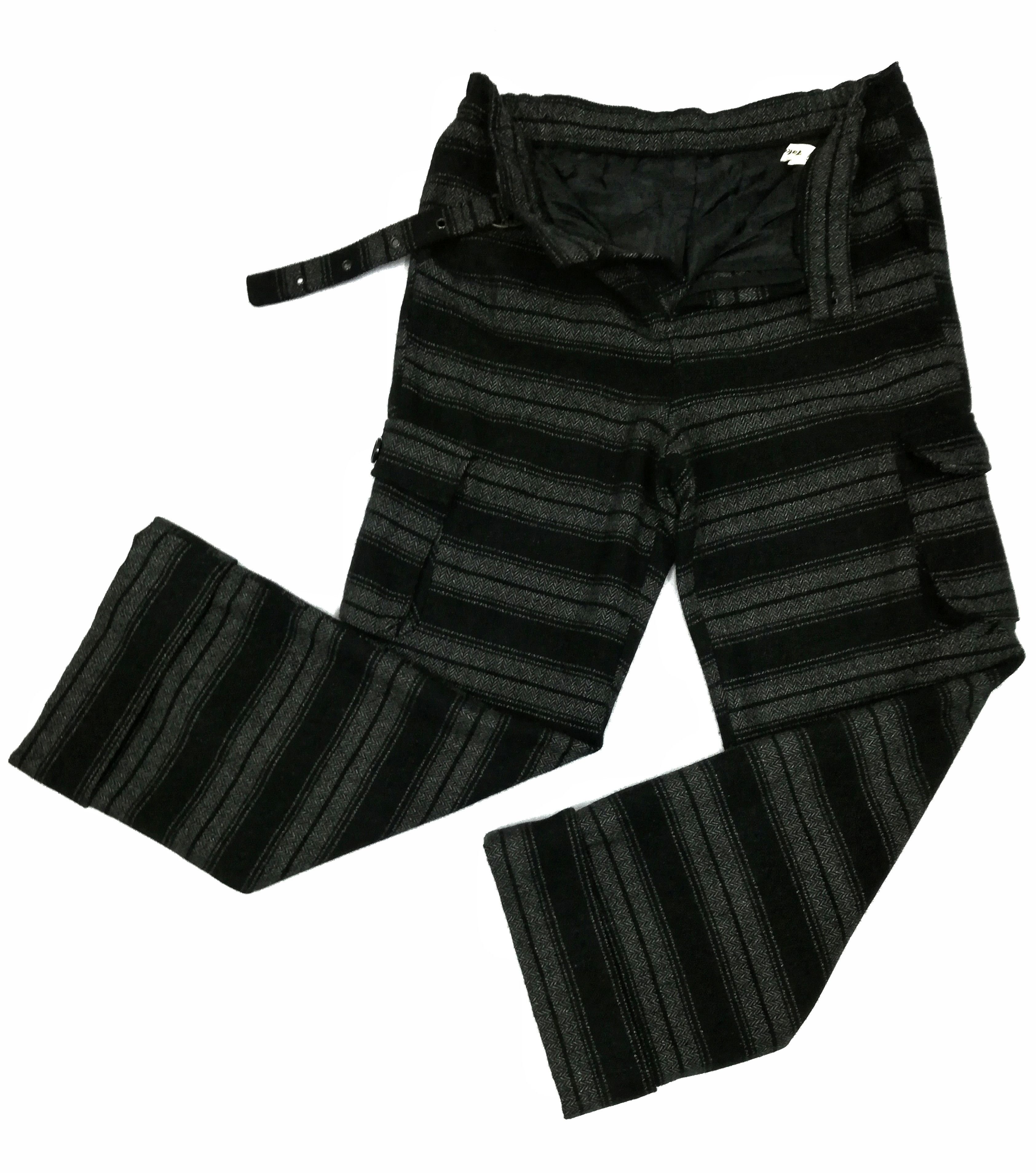 image of Dope OG Takuya Wool Herringbone Cargo Pocket Stripe Pants in Black/Grey, Men's (Size 29)