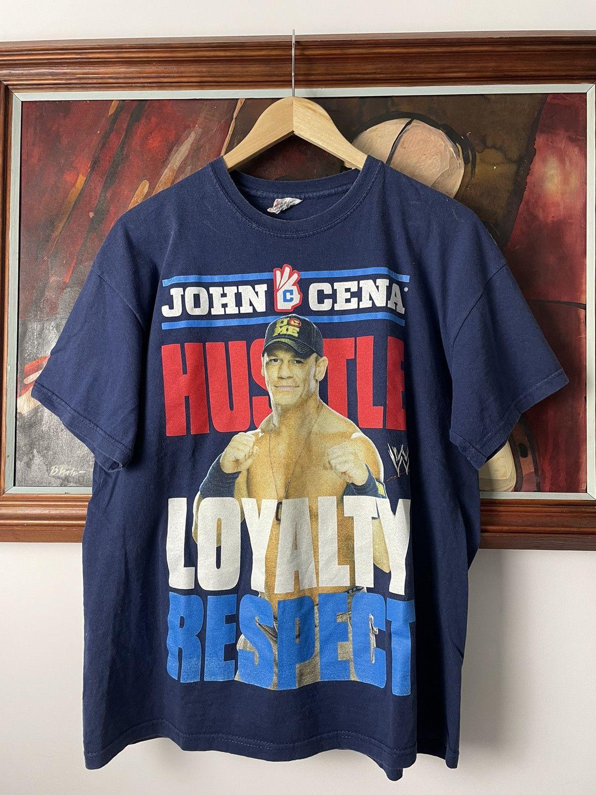 T-shirt Vintage WWE John Cena Taille XL - Motif 'Hustle Loyalty Respect' Style Y2K Délavé