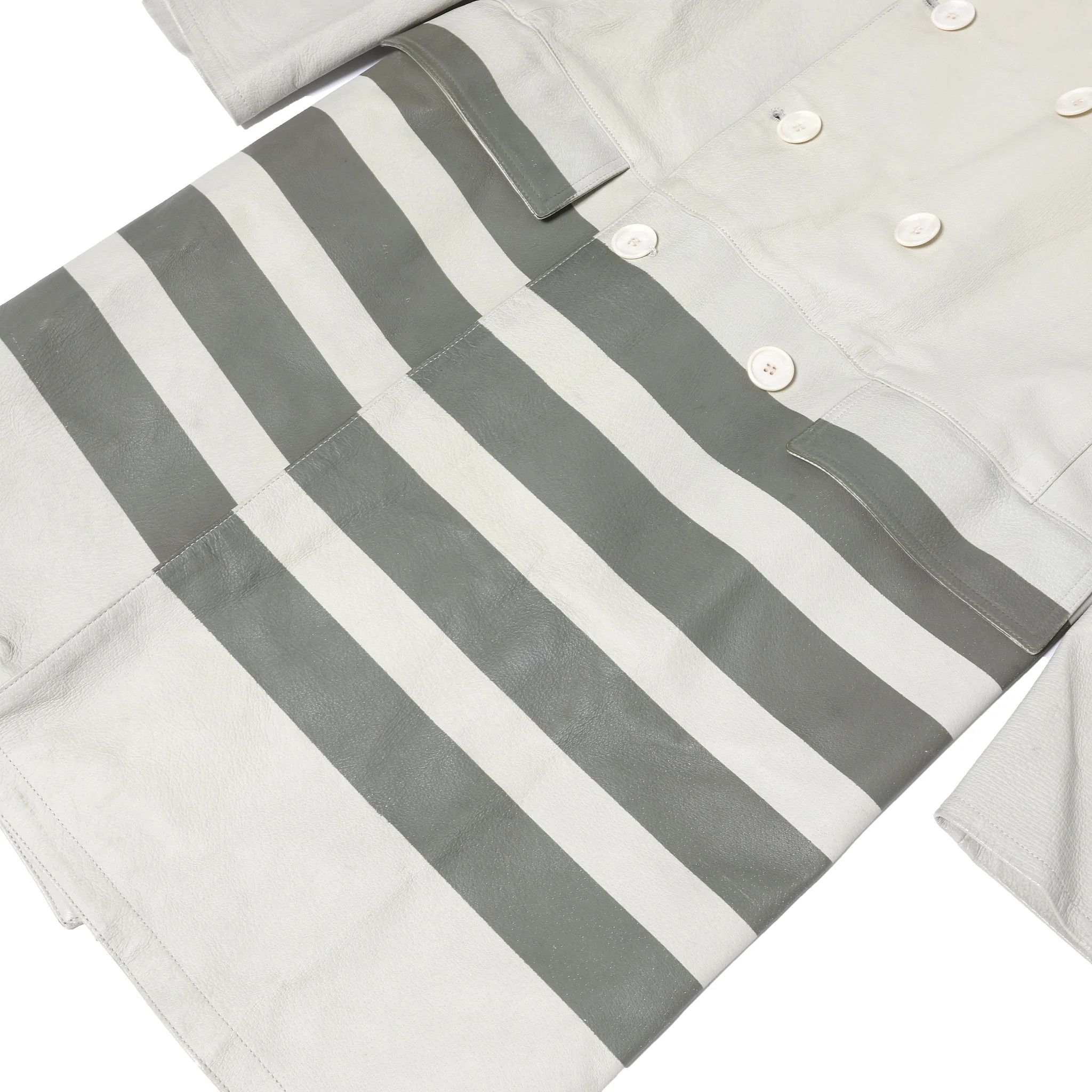 Helmut Lang FW97 Beige Leather Resin Stripe Coat Size US M / EU 48-50 / 2 - 5 Thumbnail