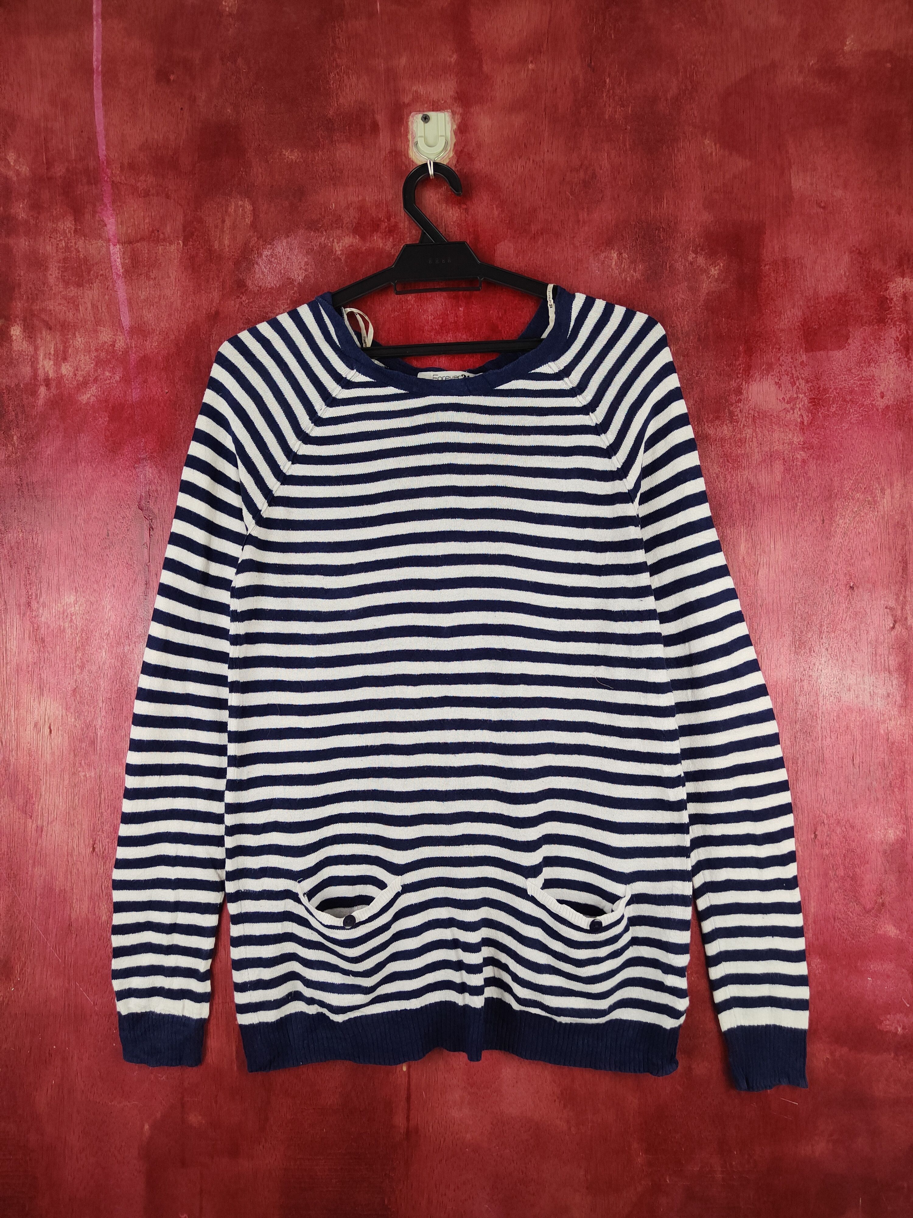 Japanese Brand Forever 21 Navy/White Stripe thin sweatshirt #S904 Size S / US 4 / IT 40 - 1 Thumbnail