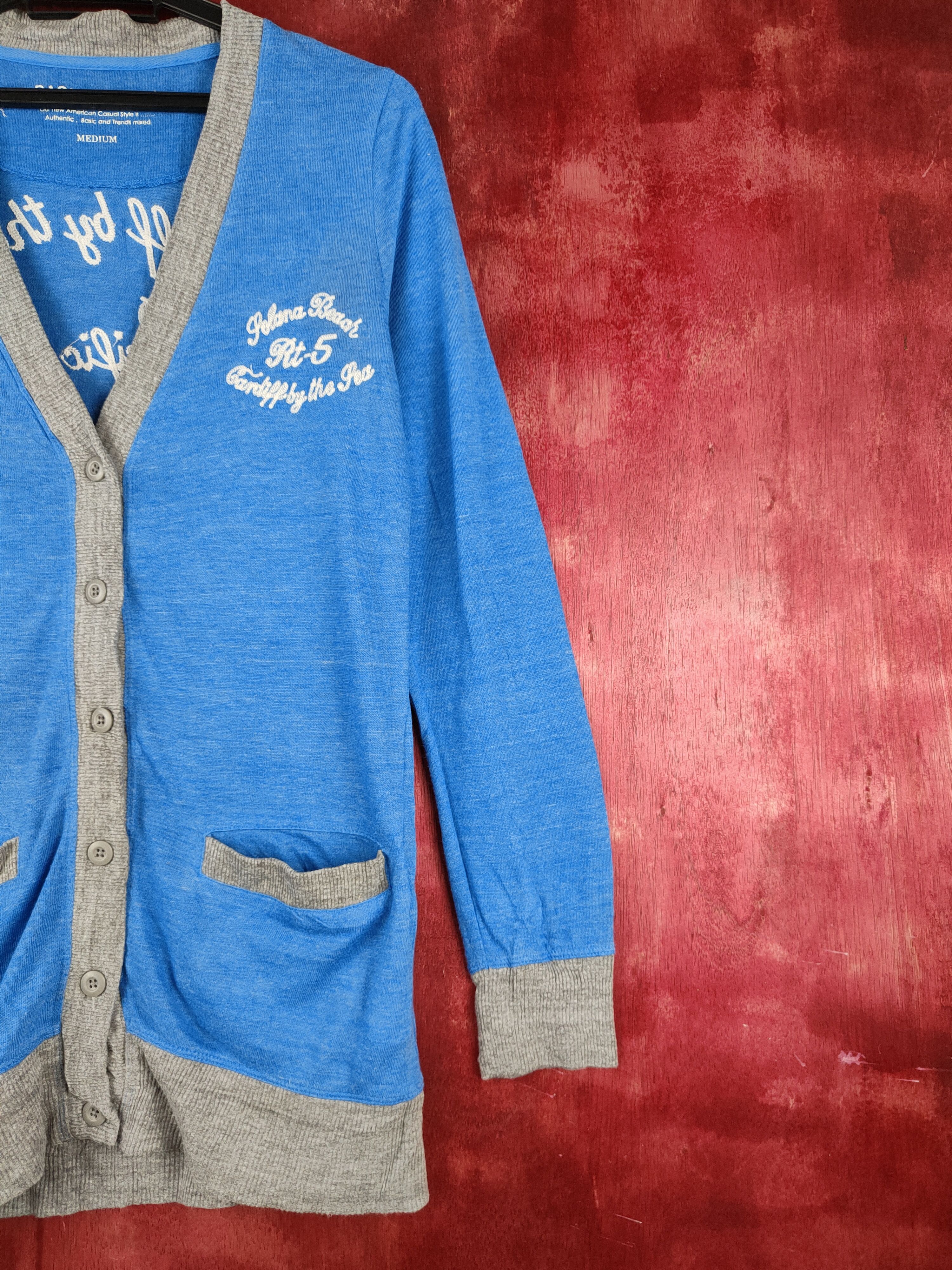 Japanese Brand Back Number Blue/Gray Cardigan thin #S861 Size M / US 6-8 / IT 42-44 - 6 Thumbnail