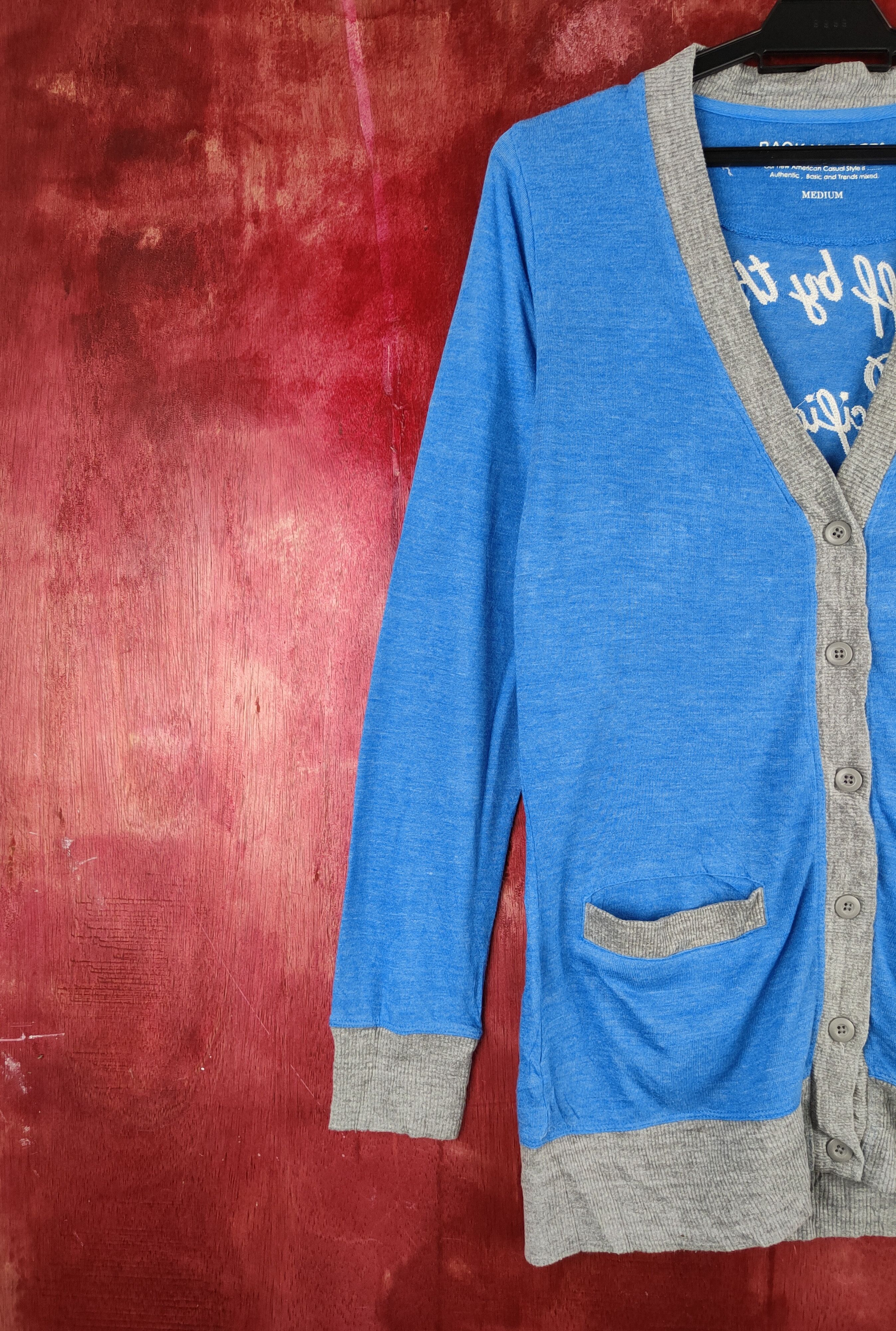 Japanese Brand Back Number Blue/Gray Cardigan thin #S861 Size M / US 6-8 / IT 42-44 - 4 Thumbnail