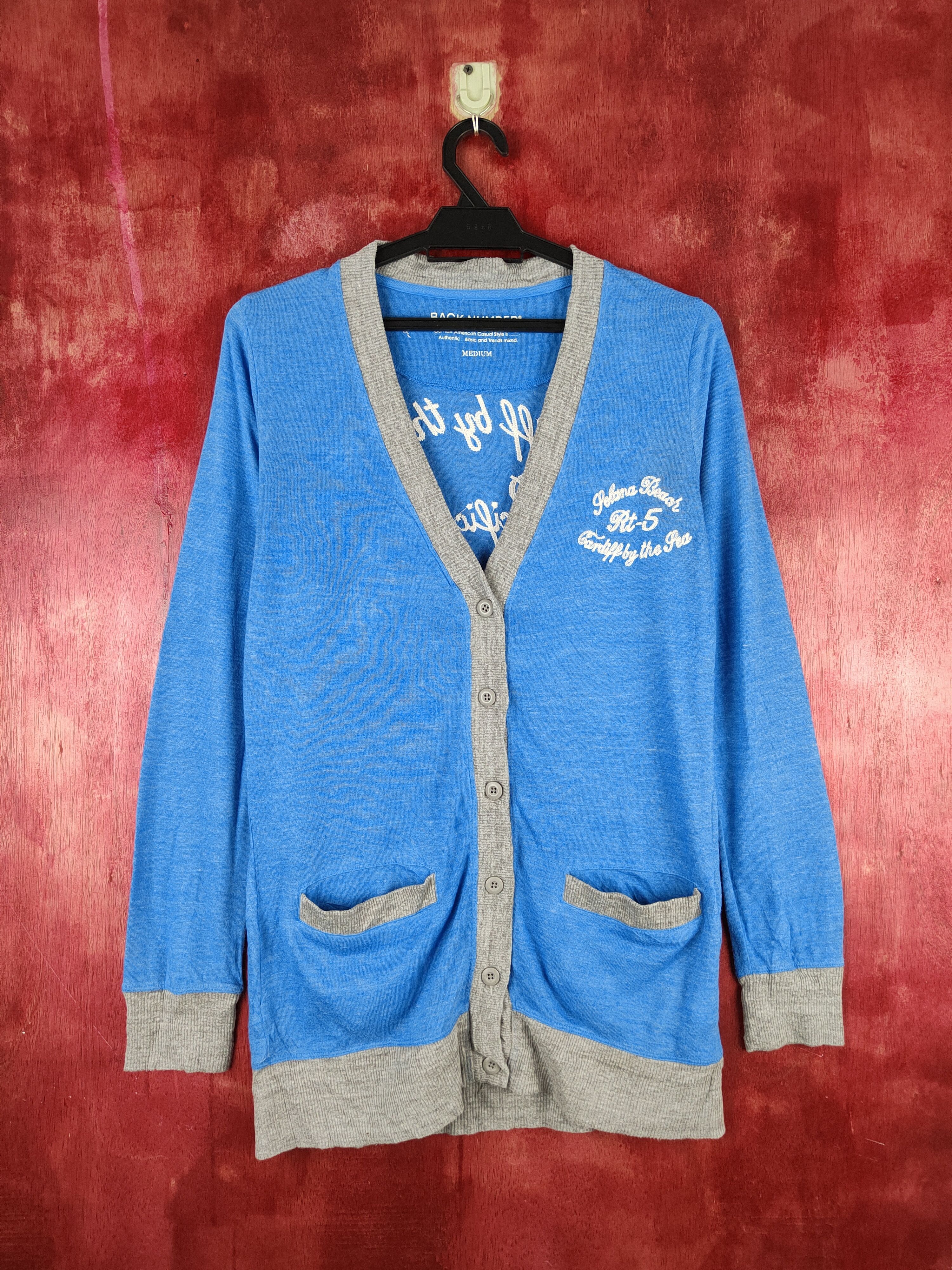 Japanese Brand Back Number Blue/Gray Cardigan thin #S861 Size M / US 6-8 / IT 42-44 - 1 Thumbnail
