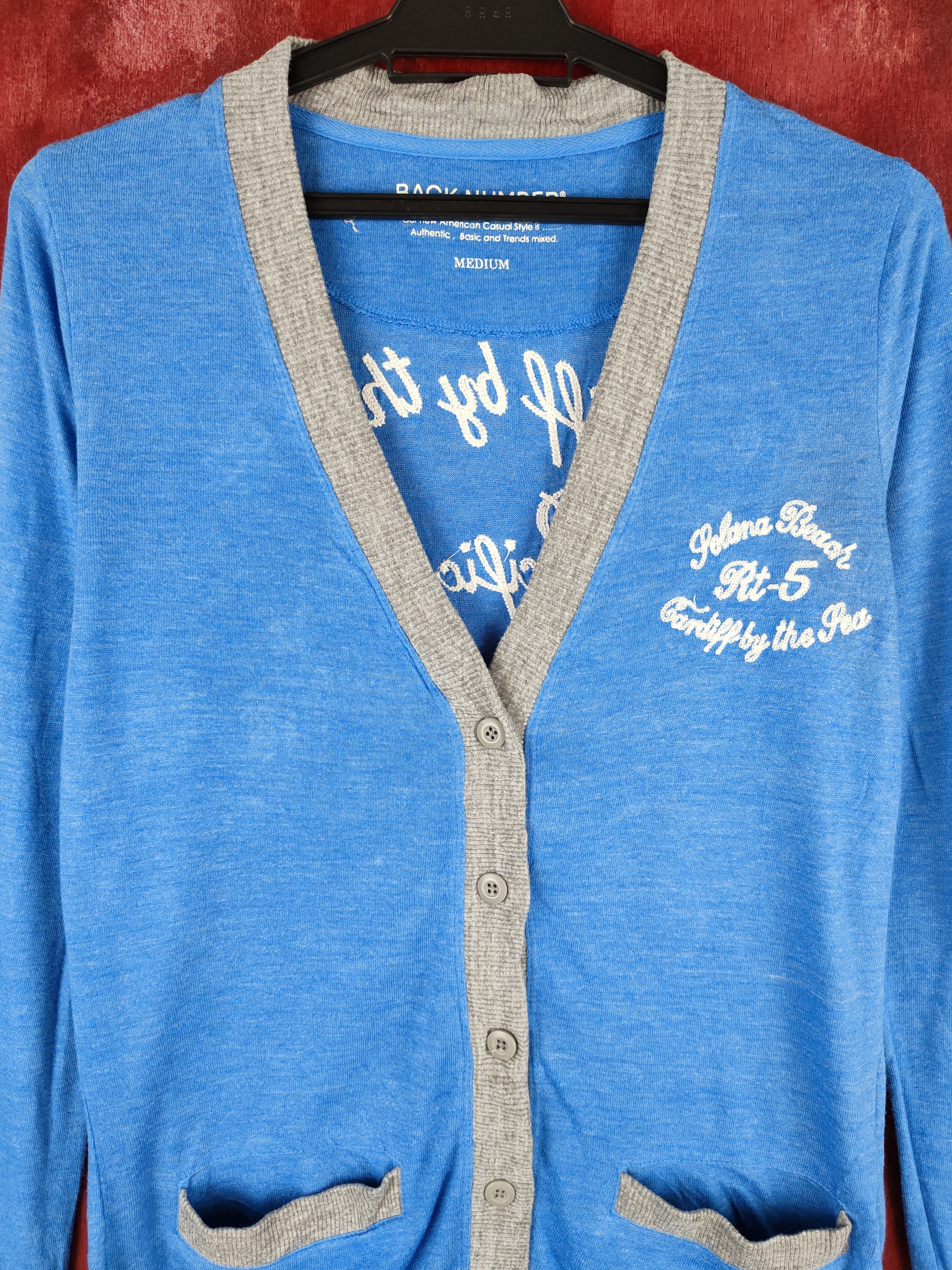 Japanese Brand Back Number Blue/Gray Cardigan thin #S861 Size M / US 6-8 / IT 42-44 - 2 Thumbnail