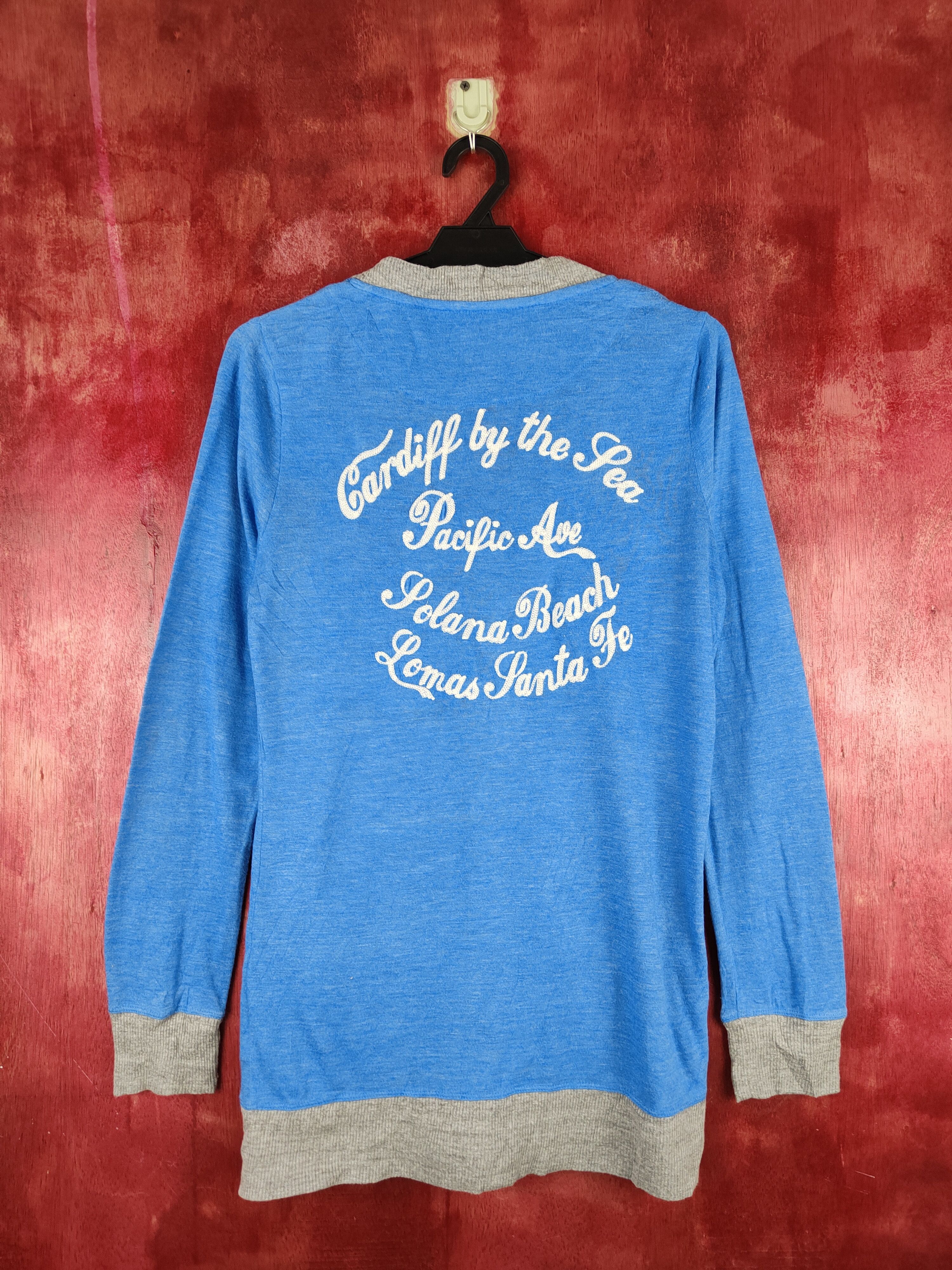 Japanese Brand Back Number Blue/Gray Cardigan thin #S861 Size M / US 6-8 / IT 42-44 - 8 Thumbnail