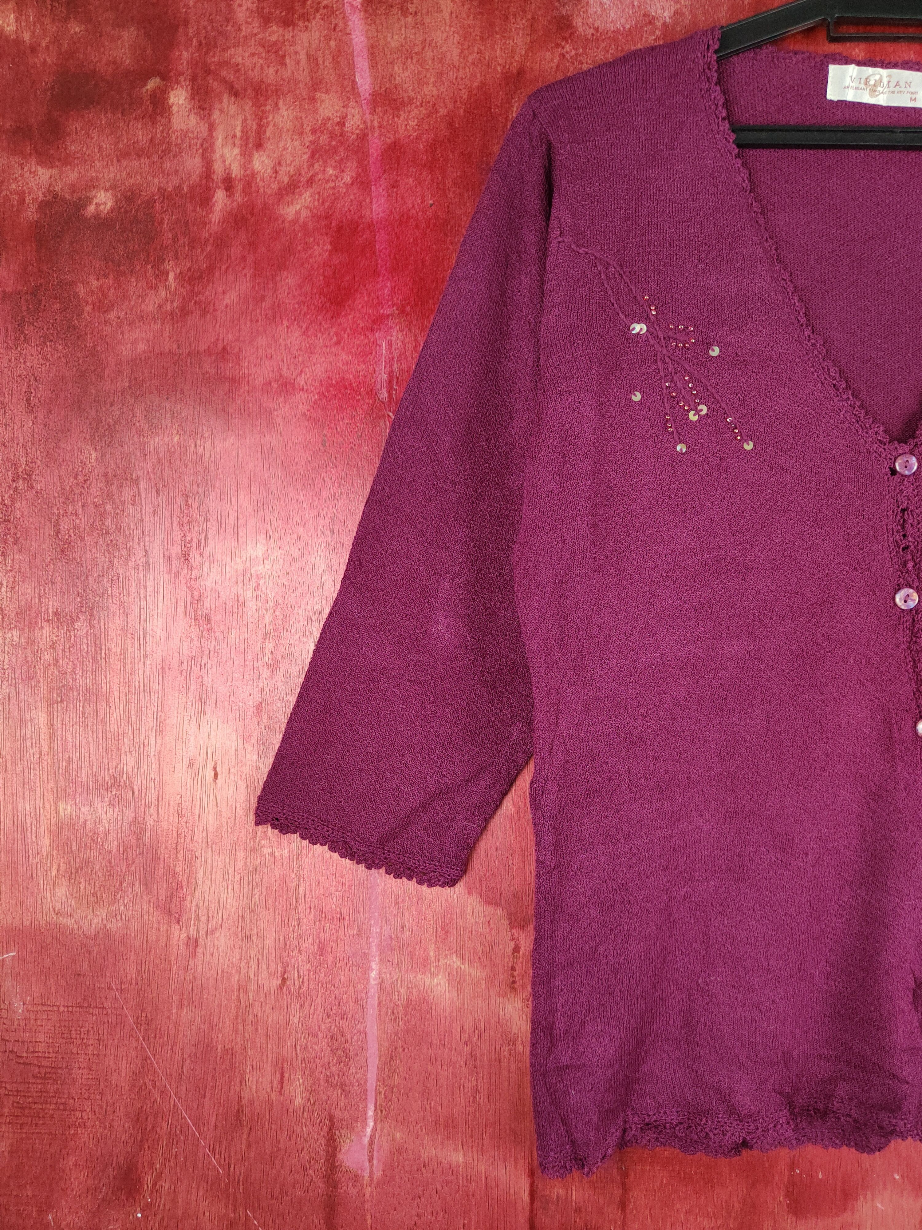 Japanese Brand × Vintage Viridian Dark Purple Cardigan vintage #S849 Size M / US 6-8 / IT 42-44 - 3 Thumbnail