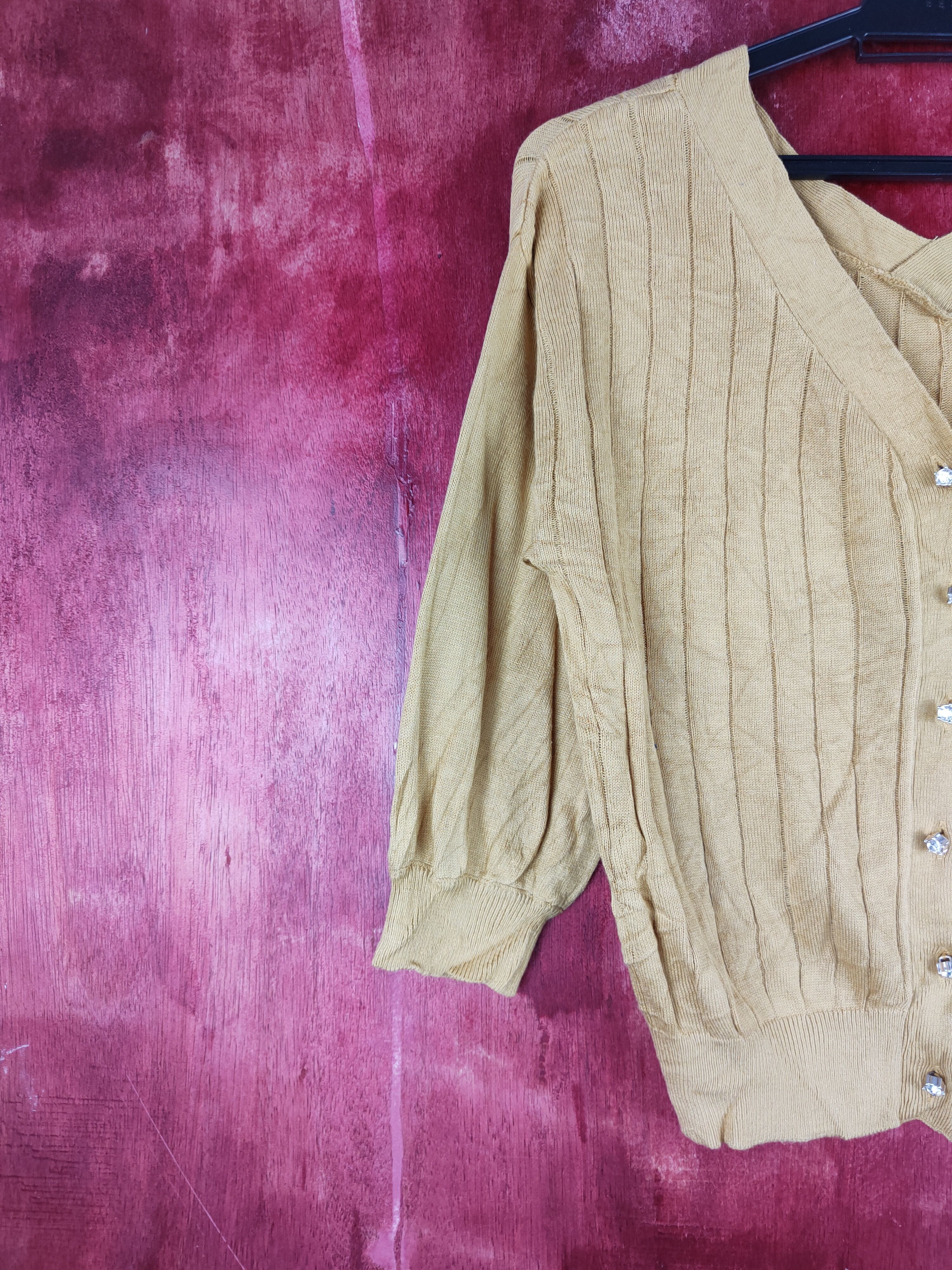 Japanese Brand Earth Music & Ecology Mustard Crop Tops Cardigan #S847 Size M / US 6-8 / IT 42-44 - 3 Thumbnail