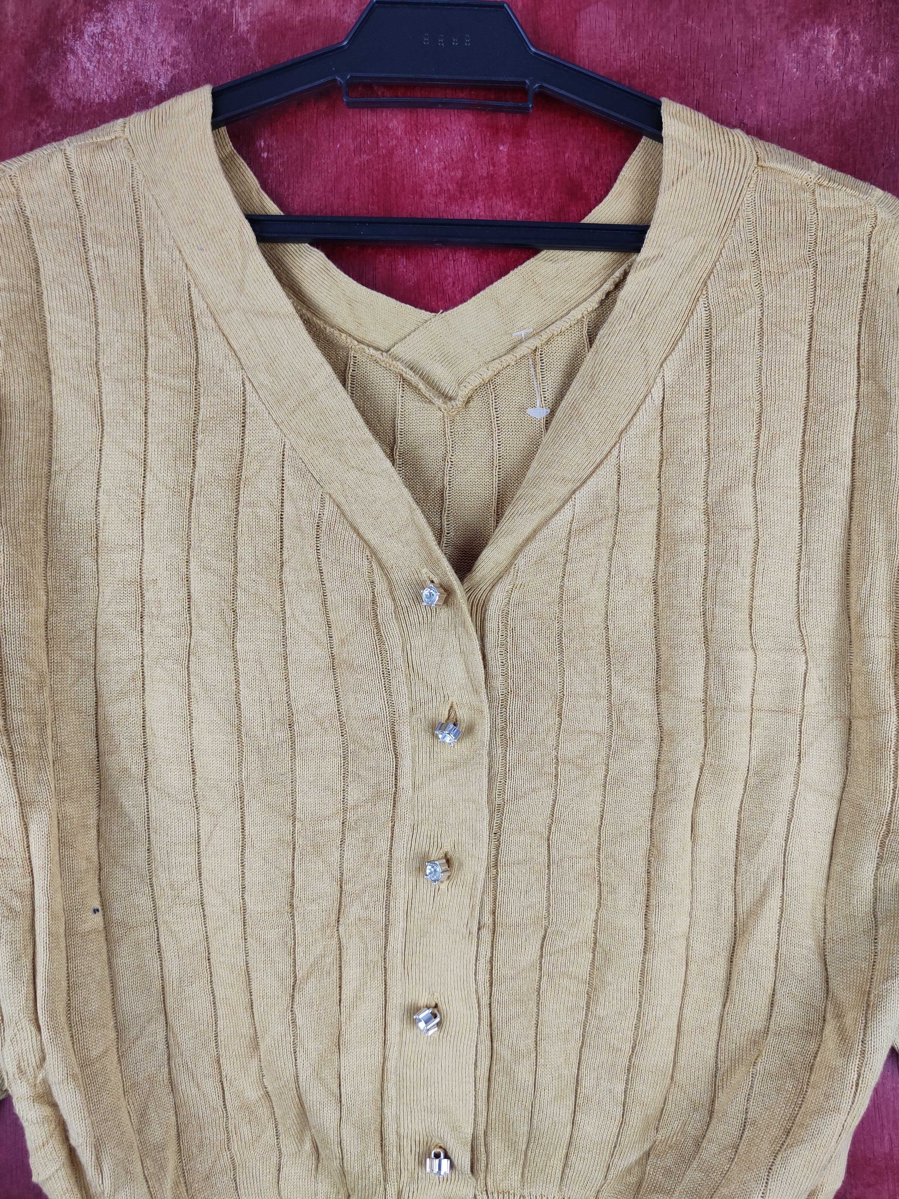 Japanese Brand Earth Music & Ecology Mustard Crop Tops Cardigan #S847 Size M / US 6-8 / IT 42-44 - 2 Thumbnail