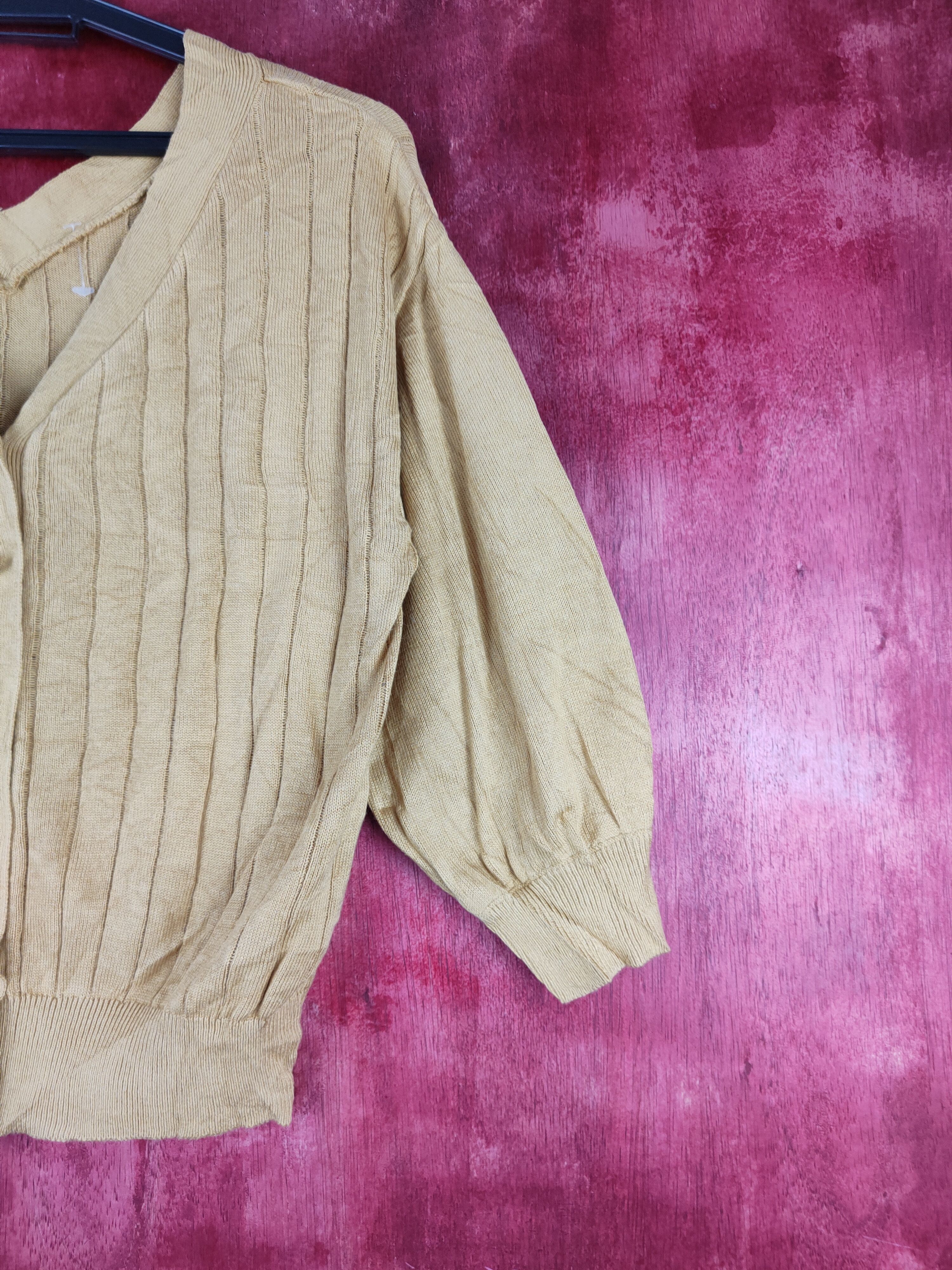 Japanese Brand Earth Music & Ecology Mustard Crop Tops Cardigan #S847 Size M / US 6-8 / IT 42-44 - 5 Thumbnail
