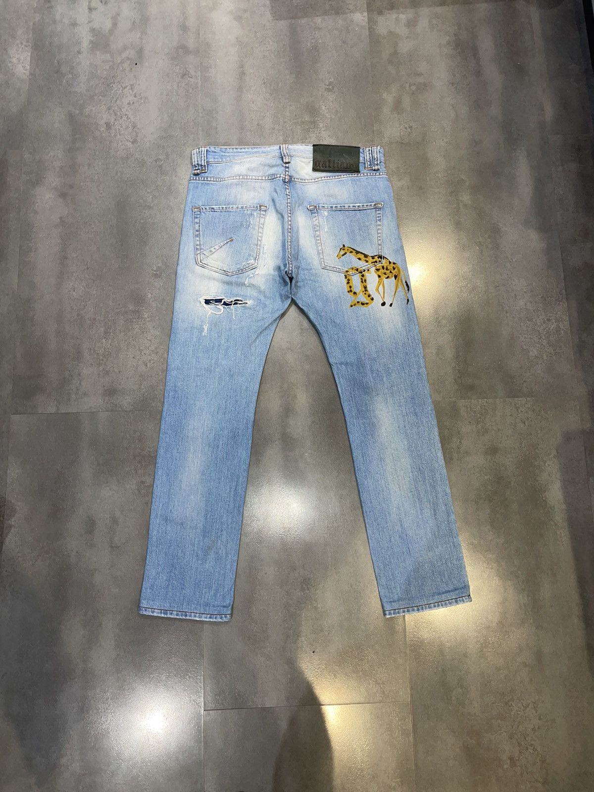 John Galliano Galliano Distressed Giraffe Logo Indigo Denim Pants Size US 33 - 10 Thumbnail